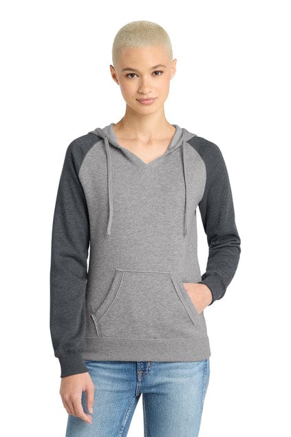 District DT296 Women's Lightweight Fleece Raglan Hoodie in Heathered Grey/ Heathered Charcoal
