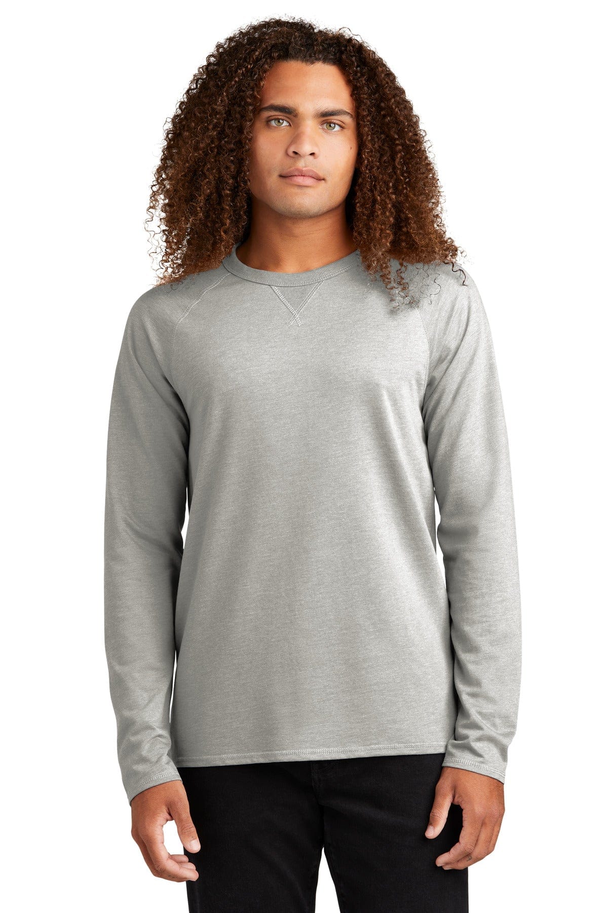 District DT572 Featherweight French Terry Long Sleeve Crewneck in Light Heather Grey