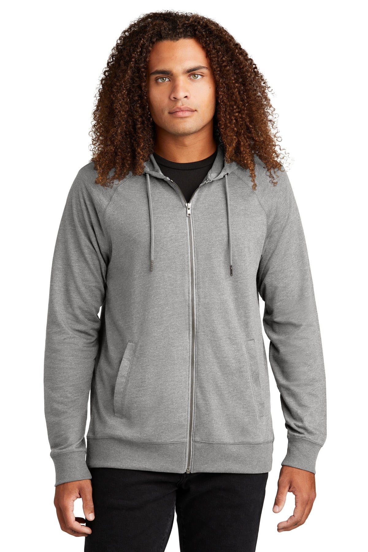 District DT573 Featherweight French Terry Full-Zip Hoodie in Light Heather Grey