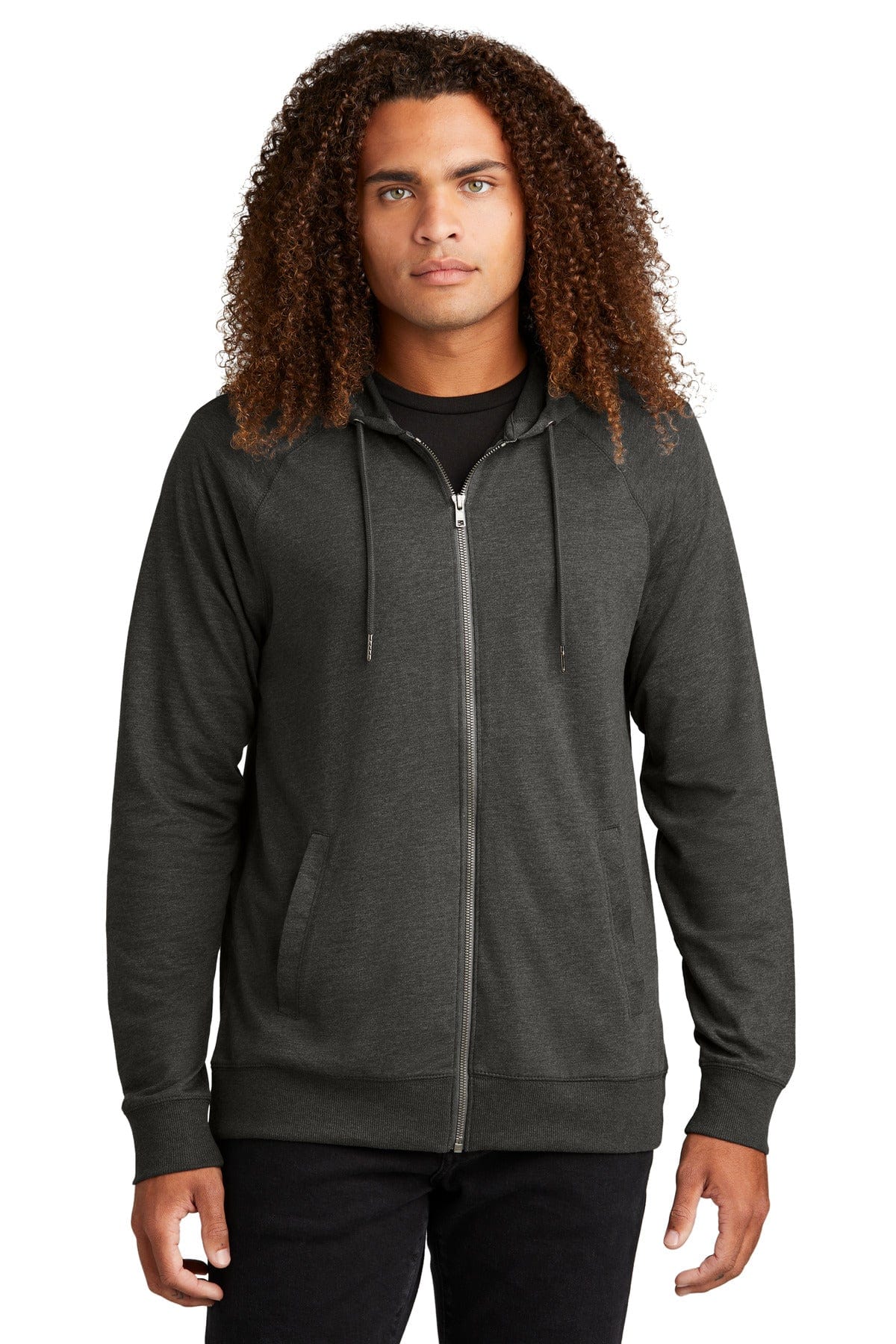 District DT573 Featherweight French Terry Full-Zip Hoodie in Washed Coal