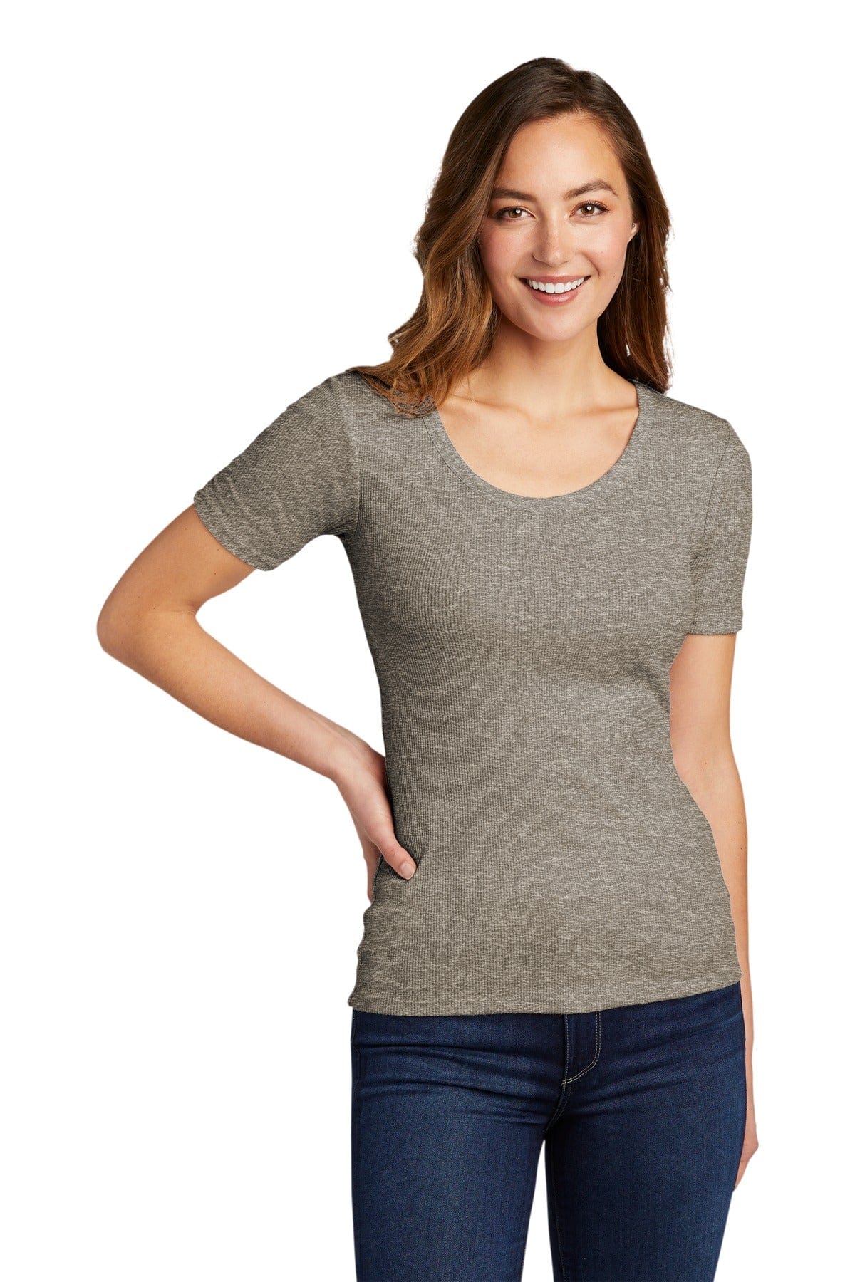 District DT6020 Women's V.I.T. Rib Scoop Neck Tee in Grey Frost