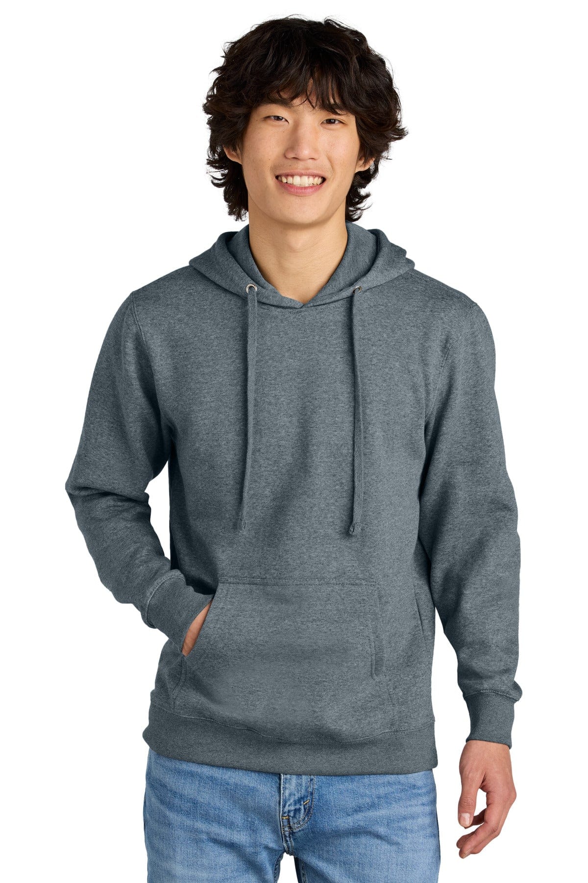 District DT6100 Blank Fleece Hoodie in Flint Blue Heather
