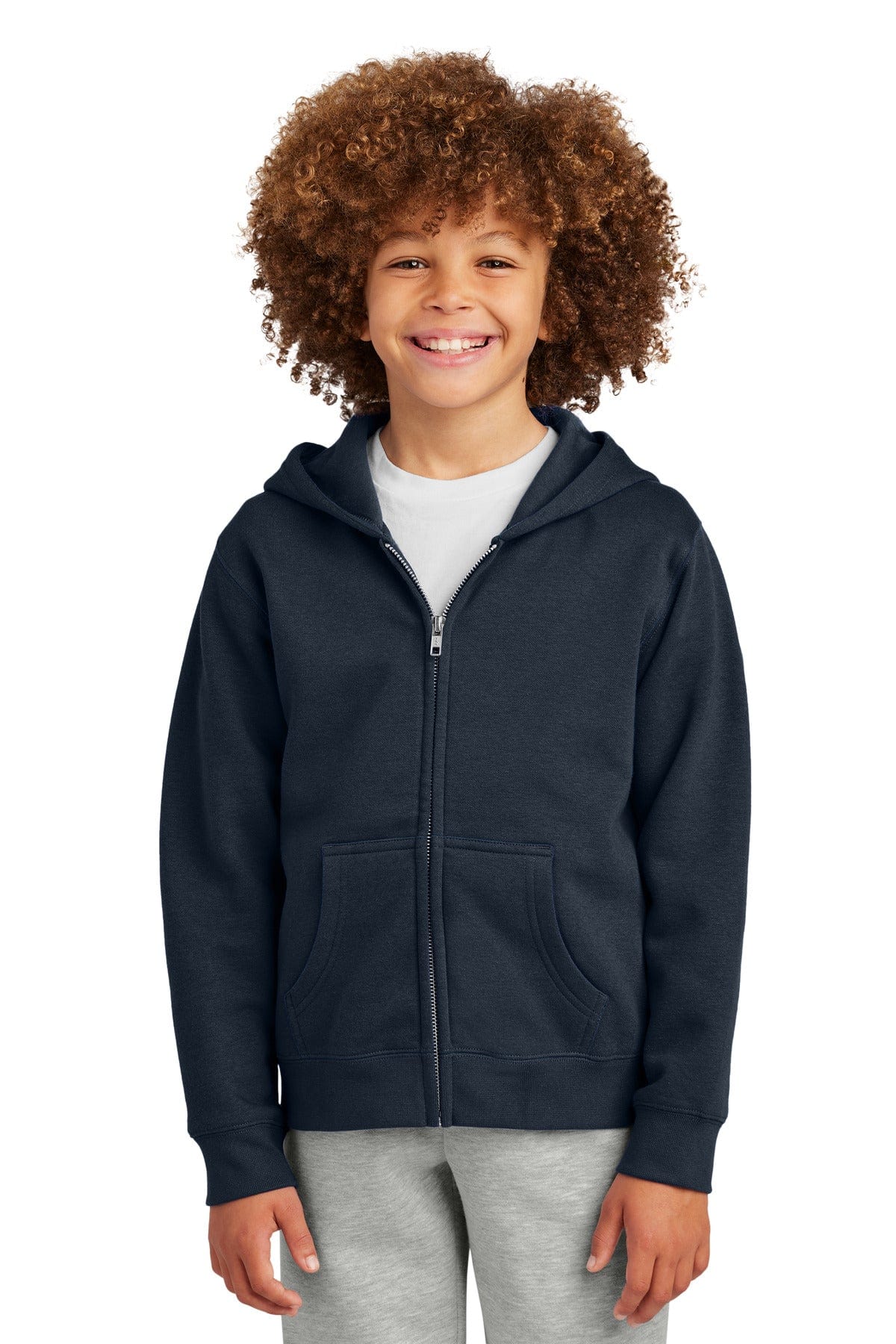 District DT6102Y Youth V.I.T. Fleece Full-Zip Hoodie in New Navy