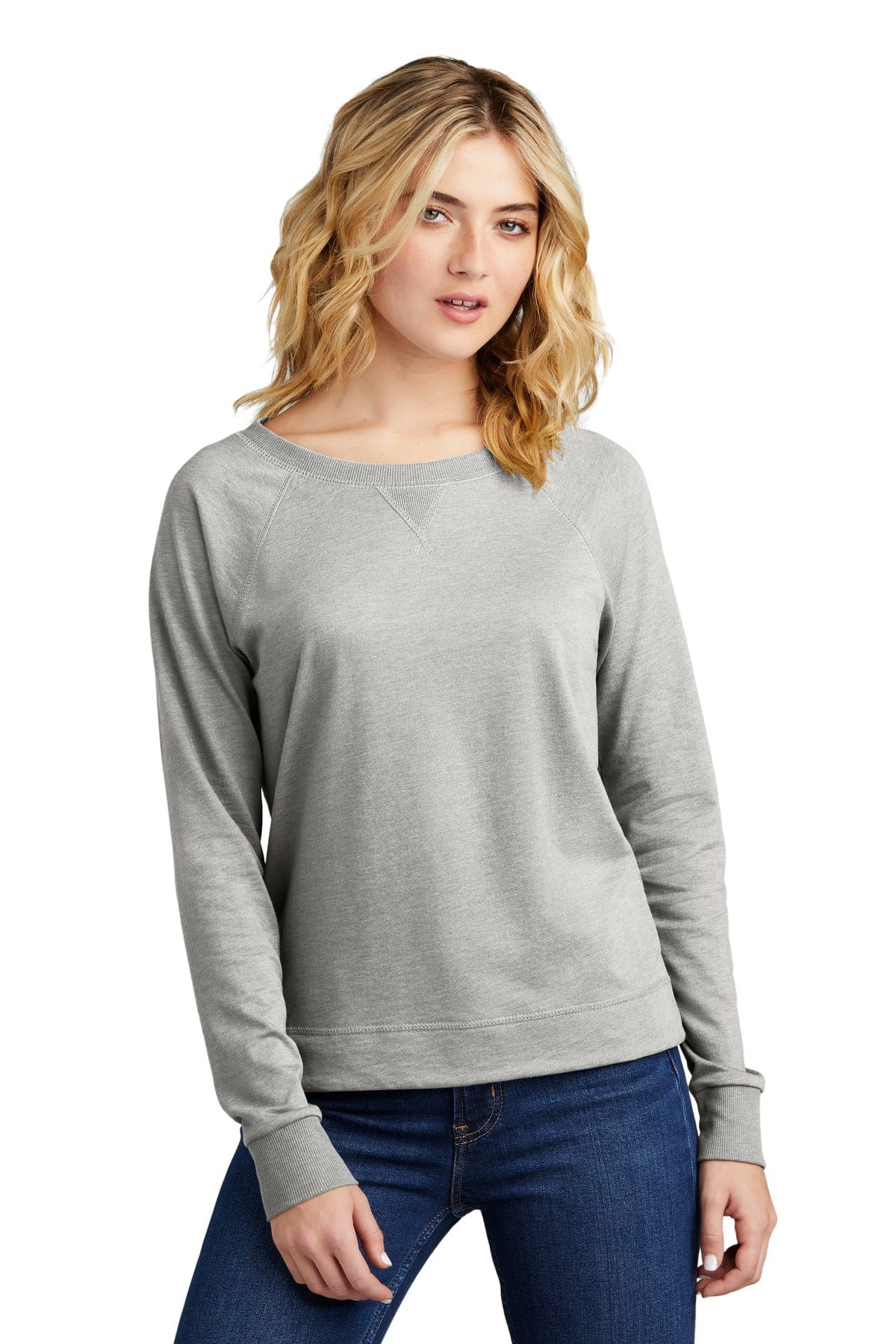 District DT672 Women's Featherweight French Terry Long Sleeve Crewneck in 