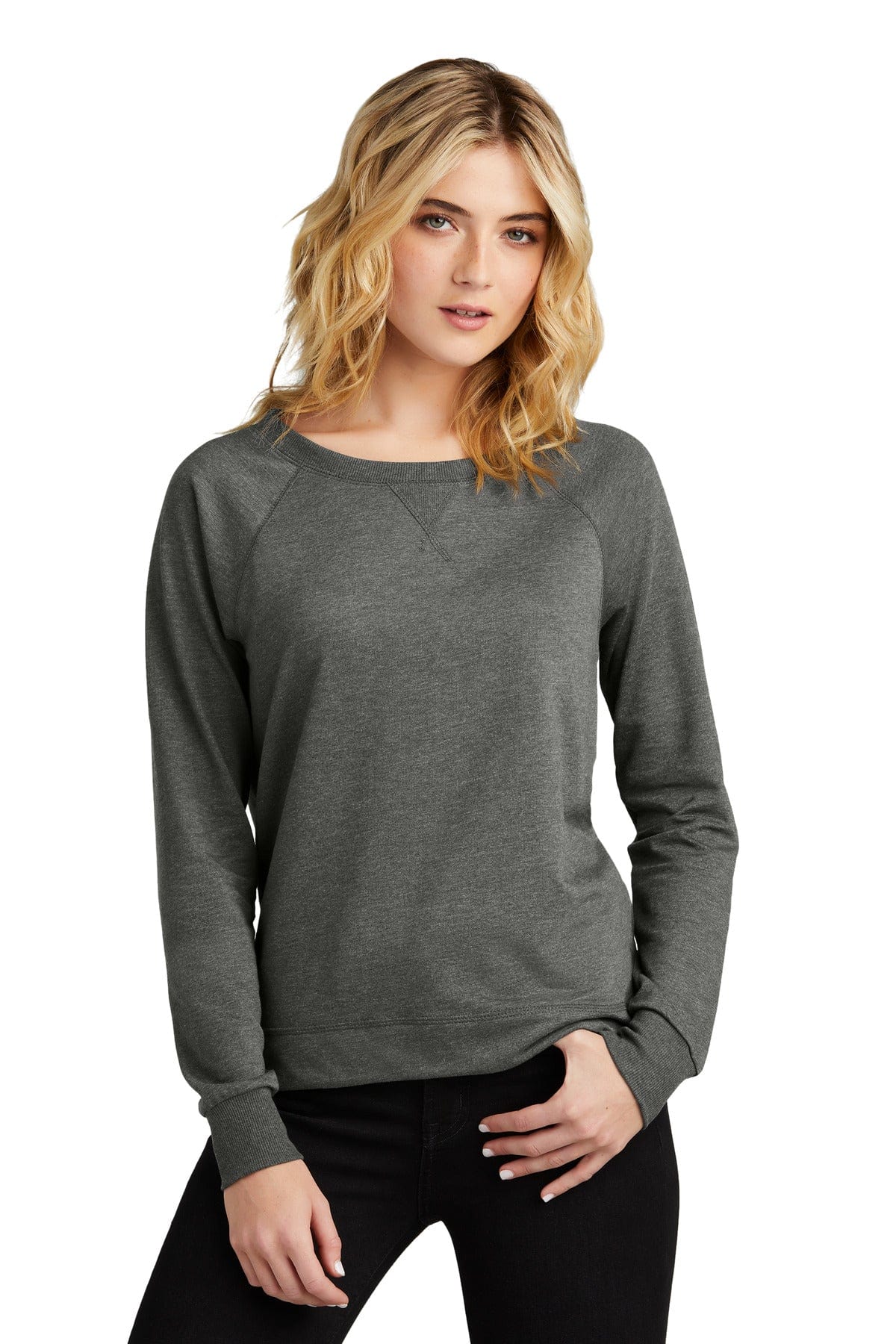 District DT672 Women's Featherweight French Terry Long Sleeve Crewneck in Washed Coal