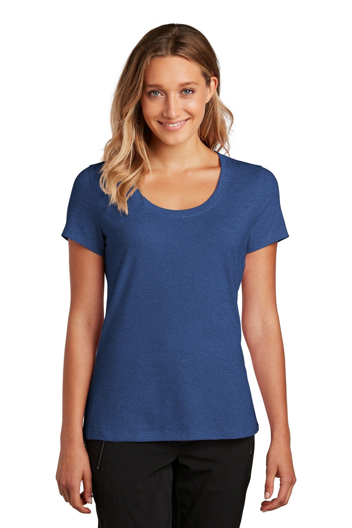 District DT7501 Women's Flex Scoop Neck Tee in Heathered Deep Royal