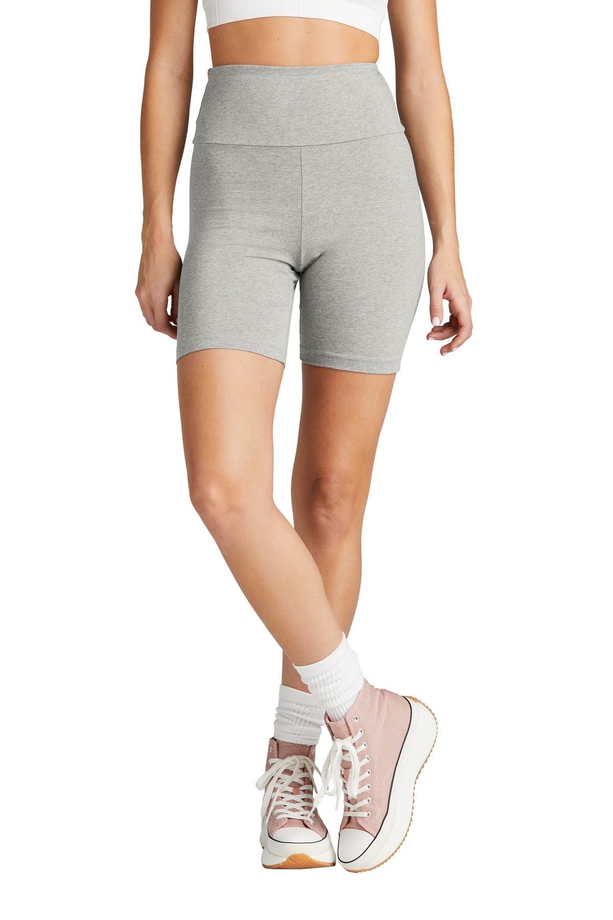 District DT7509 Women's Flex High-Waist Bike Short in Light Heather Grey
