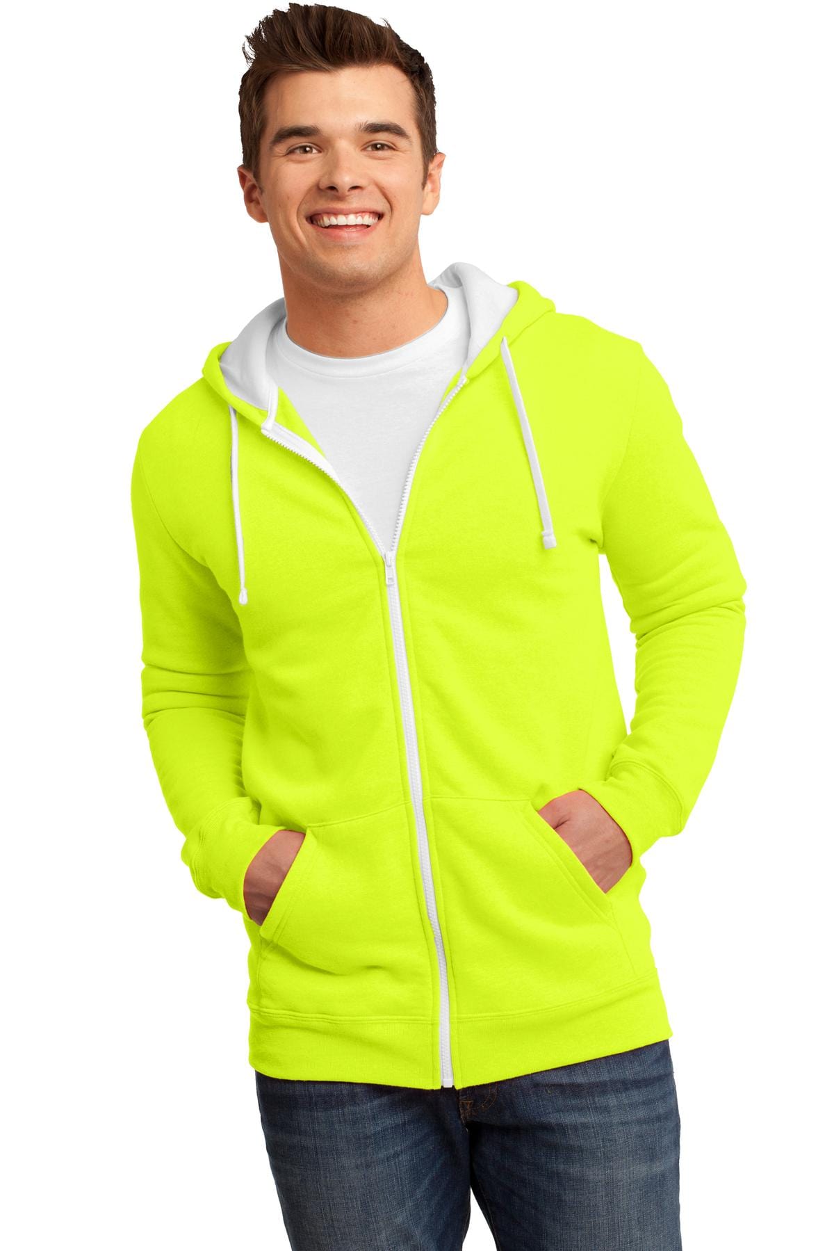District DT800 The Concert Fleece Full-Zip Hoodie in Neon Yellow