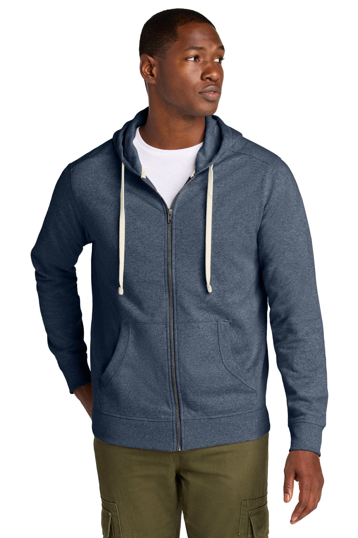 District DT8102 Re-Fleece Full-Zip Hoodie in Heathered Navy