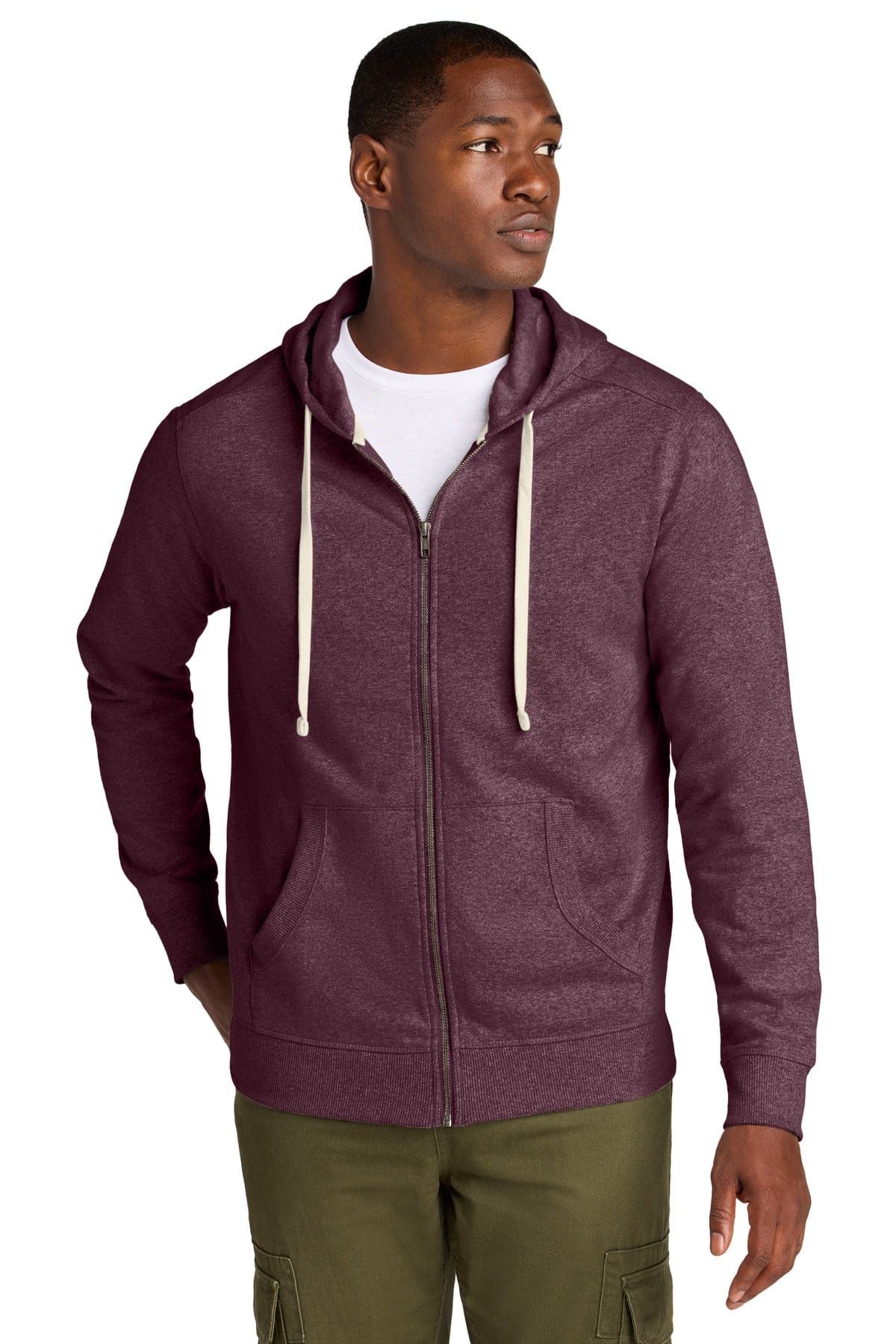 District DT8102 Re-Fleece Full-Zip Hoodie in Maroon Heather
