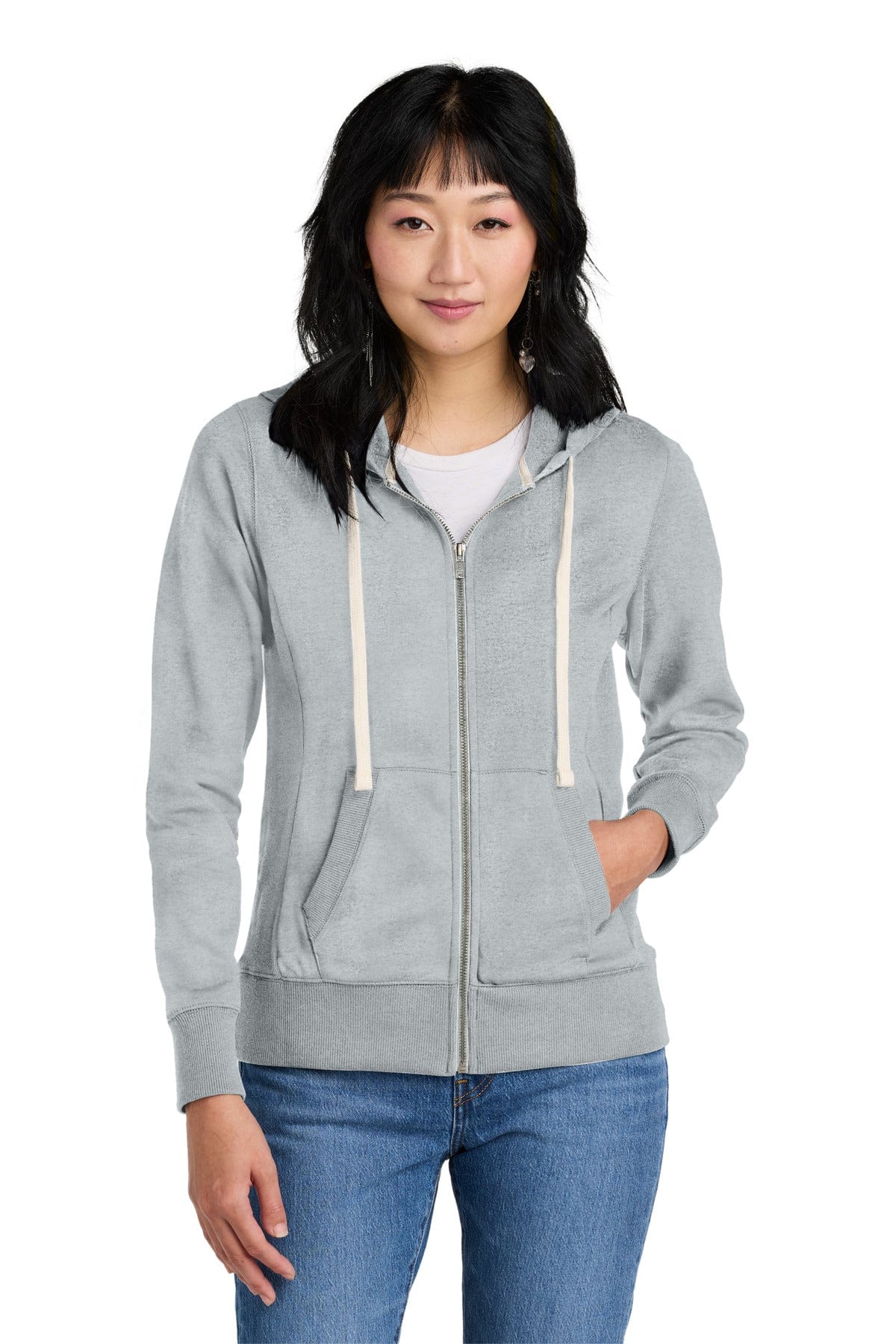 District DT8103 Women's Re-Fleece Full-Zip Hoodie in Light Heather Grey