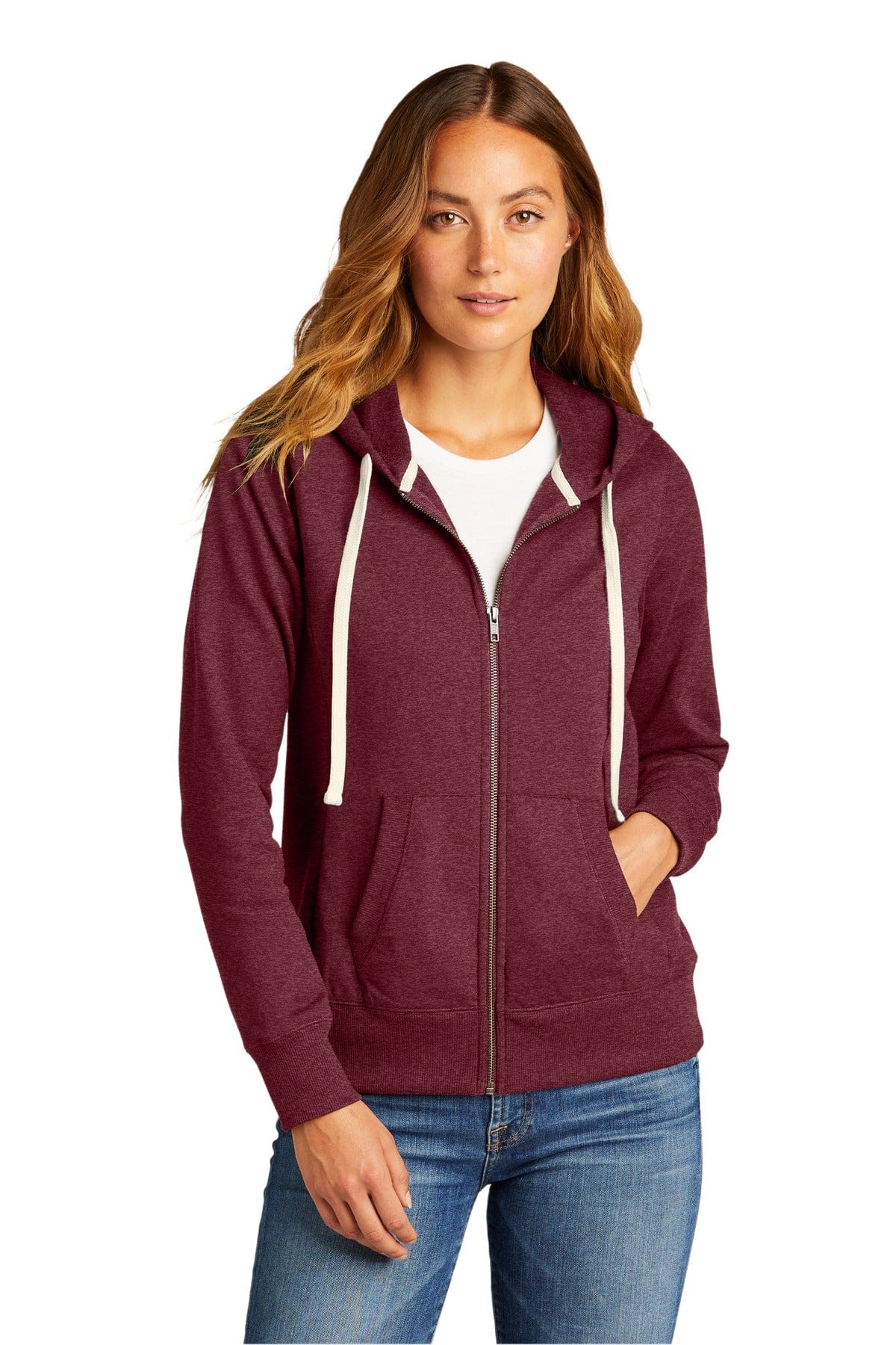 District DT8103 Women's Re-Fleece Full-Zip Hoodie in Maroon Heather