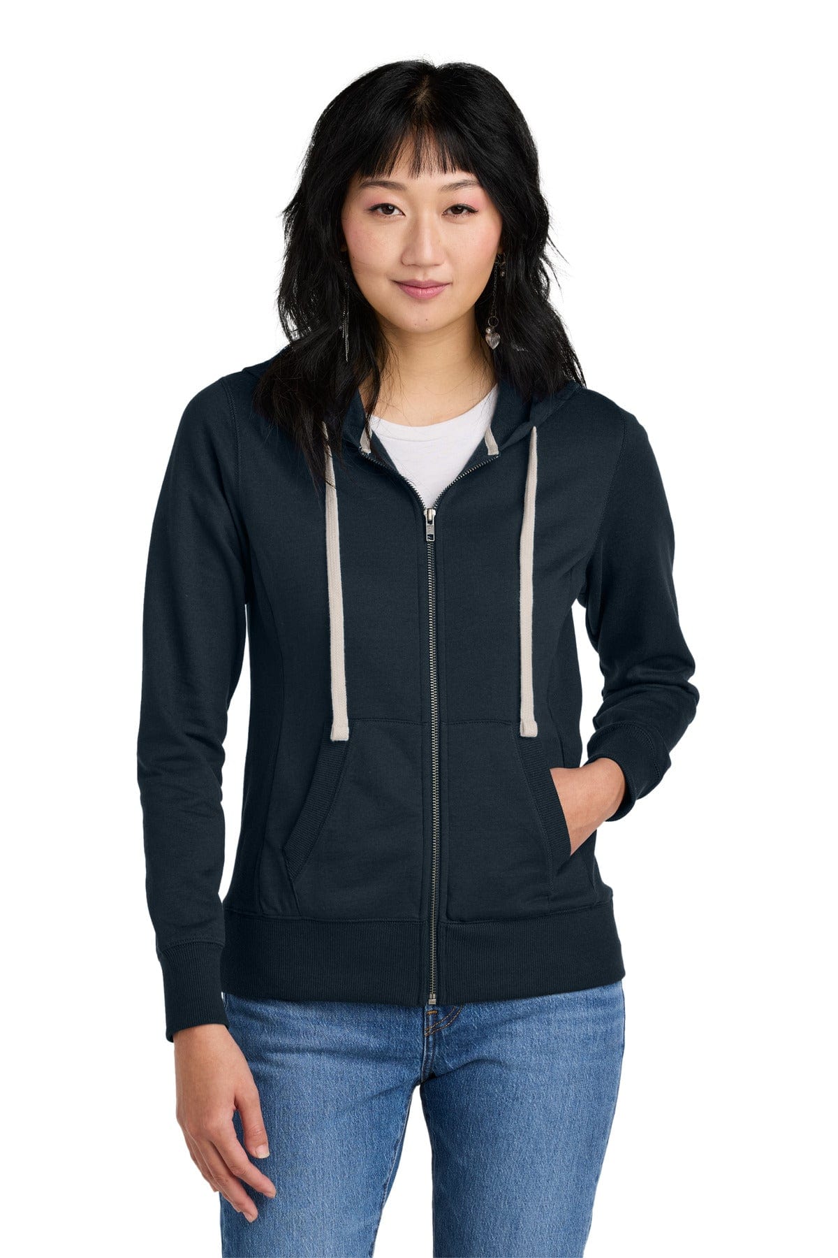 District DT8103 Women's Re-Fleece Full-Zip Hoodie in True Navy