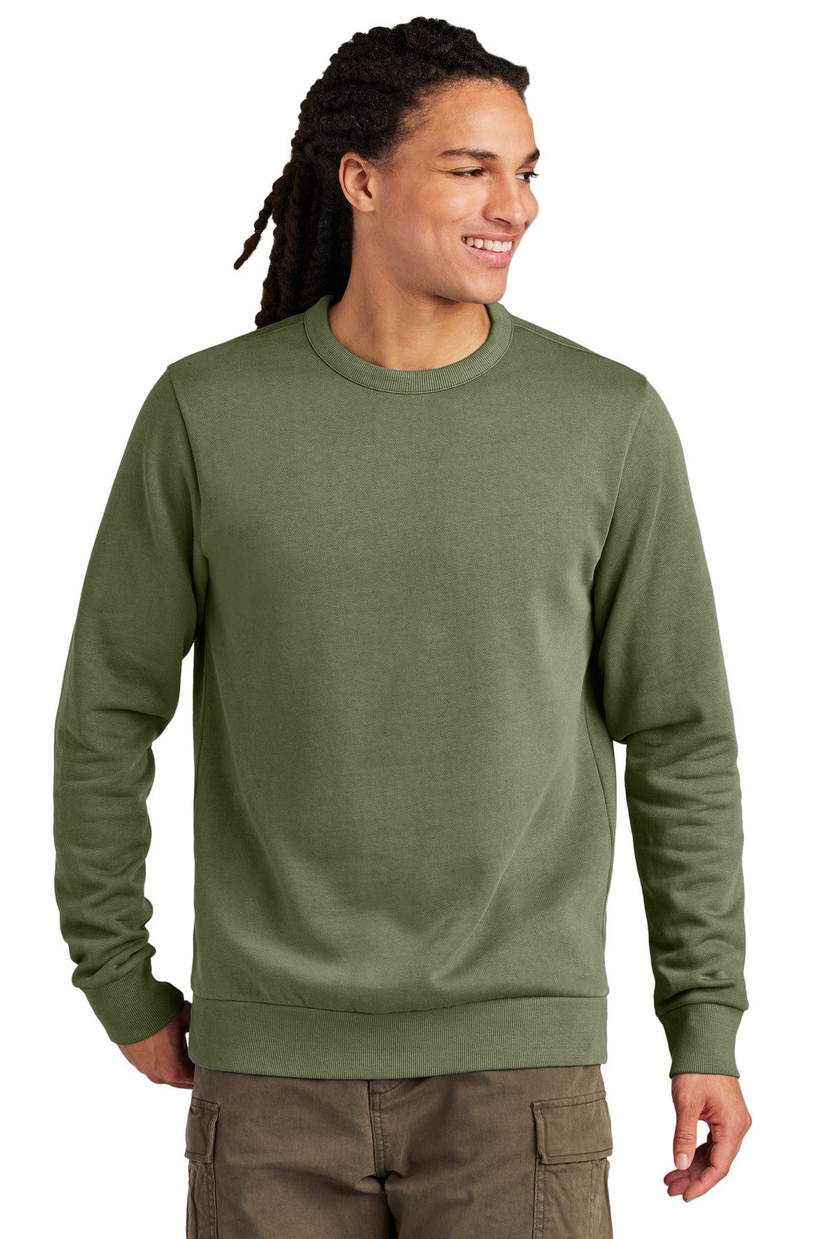 District Wash DT2204 Fleece Crew in Olive Drab Green