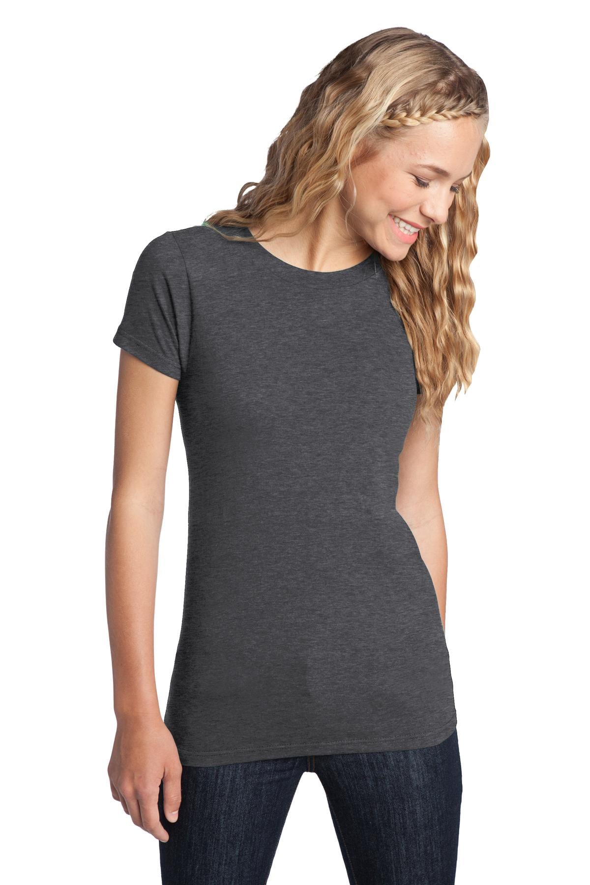 District Women's Fitted The Concert Tee DT5001, Basic Colors in Heathered Charcoal