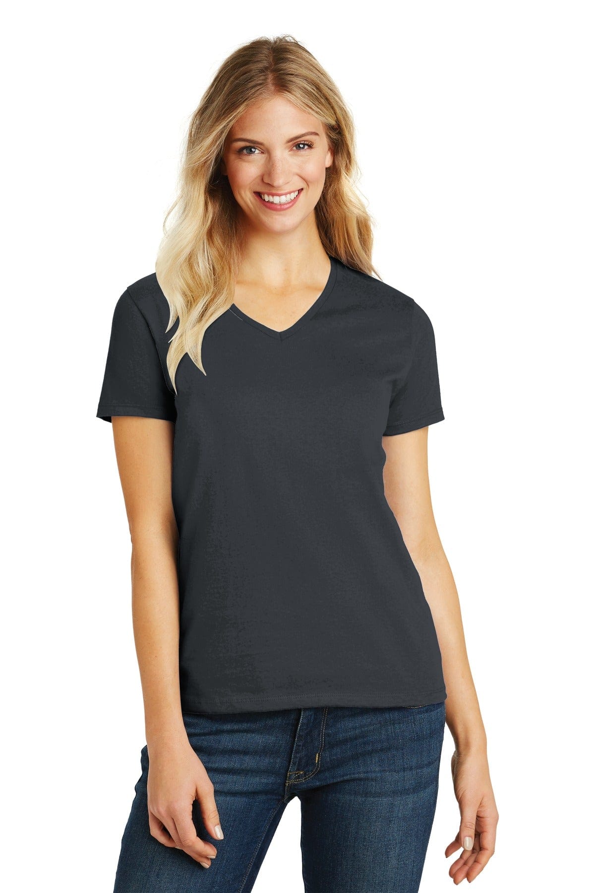 District Women's Perfect Blend V-Neck Tee. DM1190L, Basic Colors in 