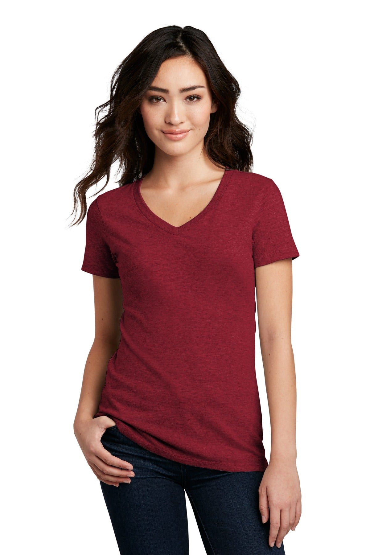District Women's Perfect Blend V-Neck Tee. DM1190L, Traditional Colors in 