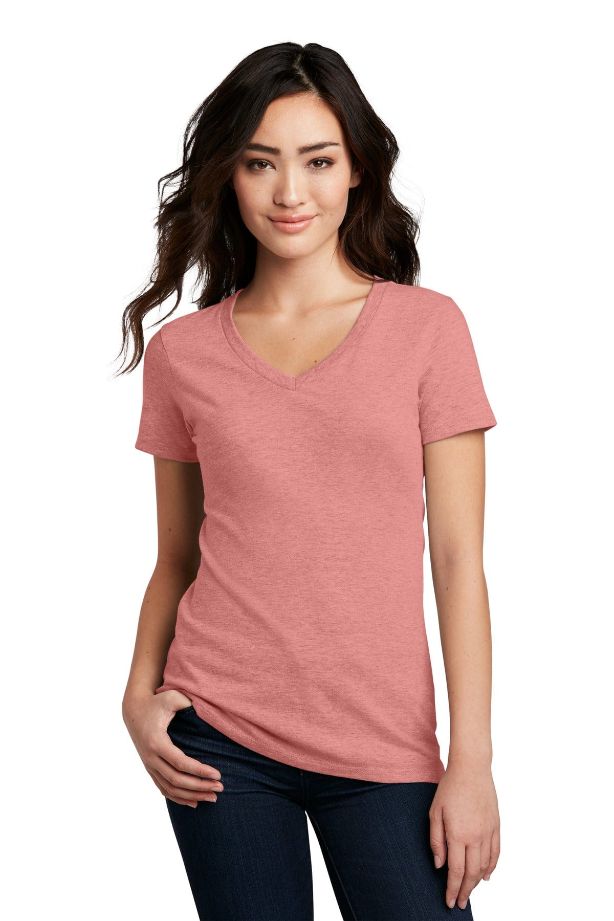 District Women's Perfect Blend V-Neck Tee. DM1190L, Traditional Colors in 