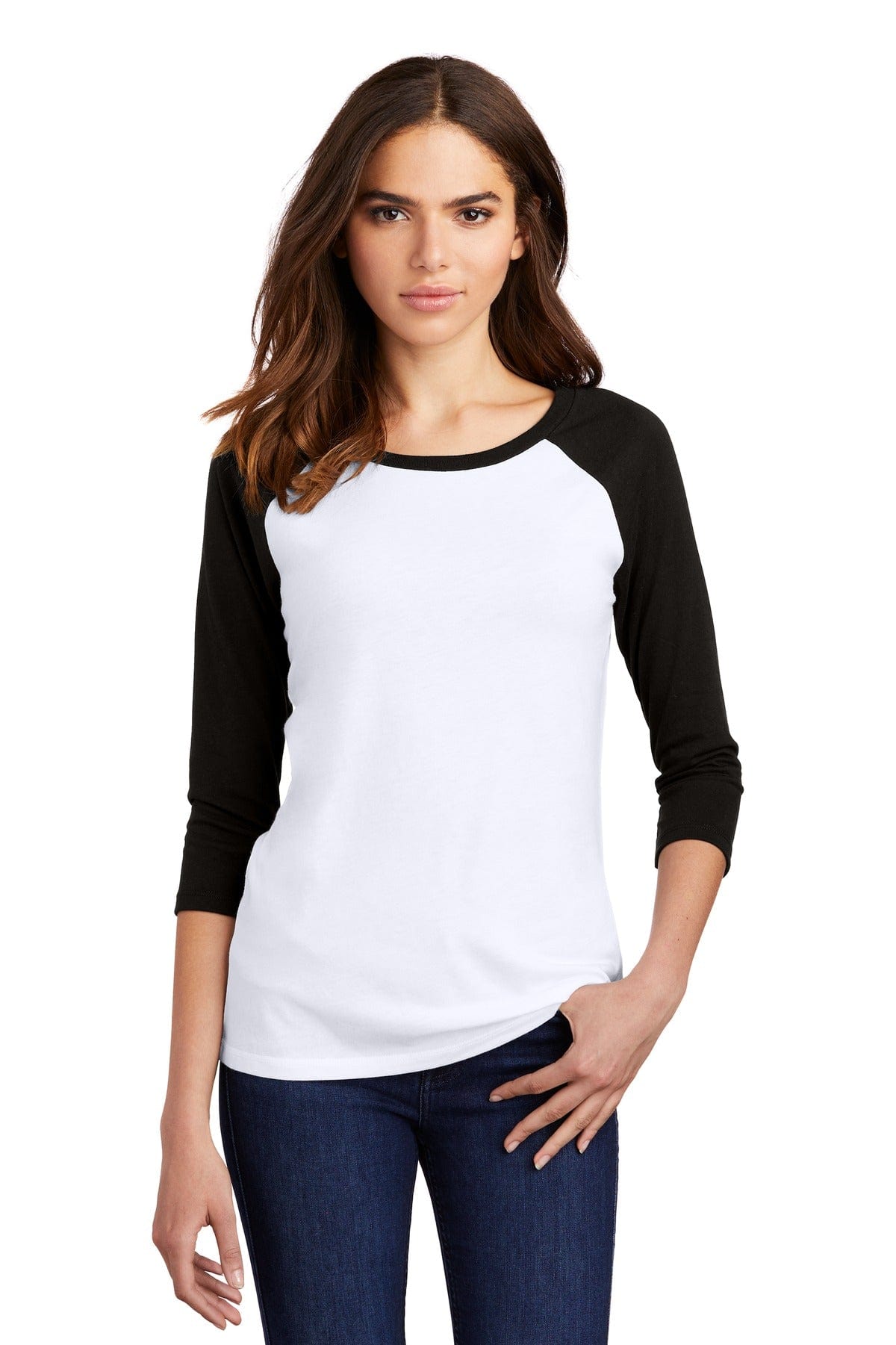 District Women's Perfect Tri 3/4-Sleeve Raglan. DM136L, Basic Colors in 