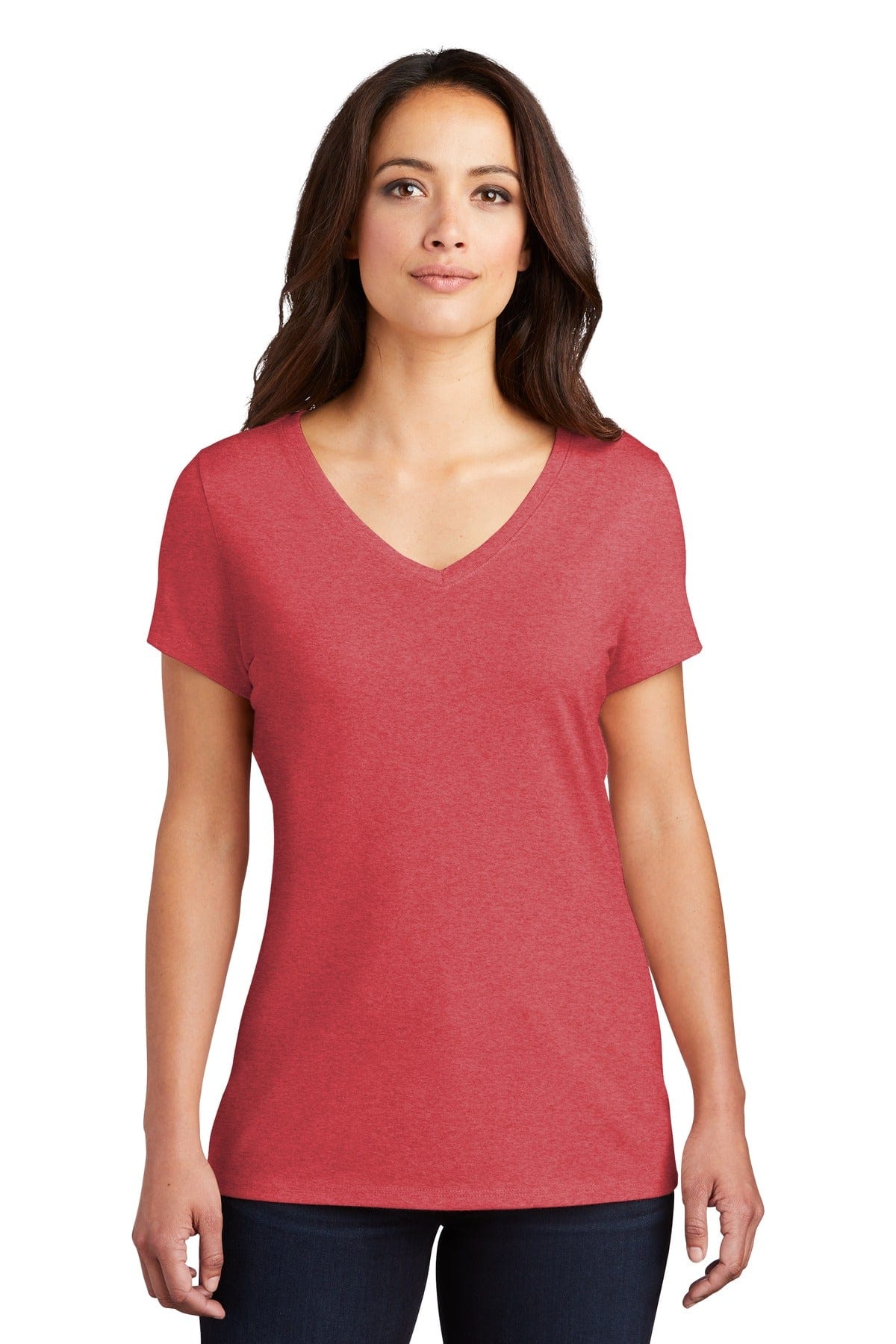 District Women's Perfect Tri V-Neck Tee. DM1350L, Basic Colors in Red Frost