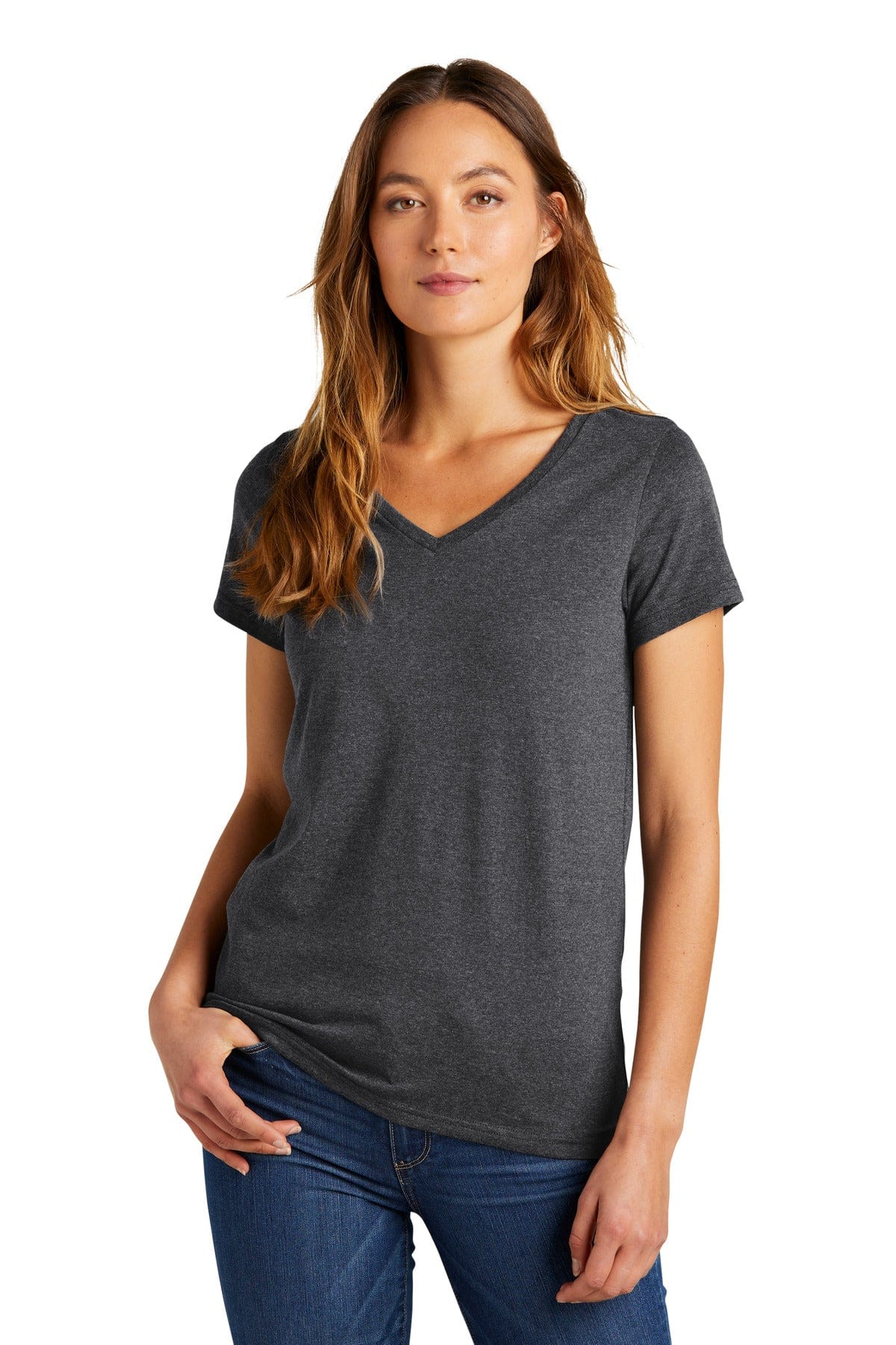 District Women's The Concert Tee V-Neck DT5002 in Heathered Charcoal