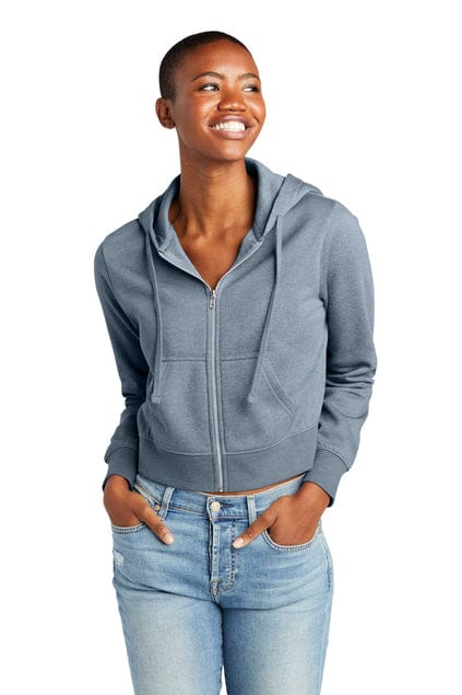 District Women's V.I.T. Fleece Full-Zip Hoodie DT6103 in Flint Blue Heather