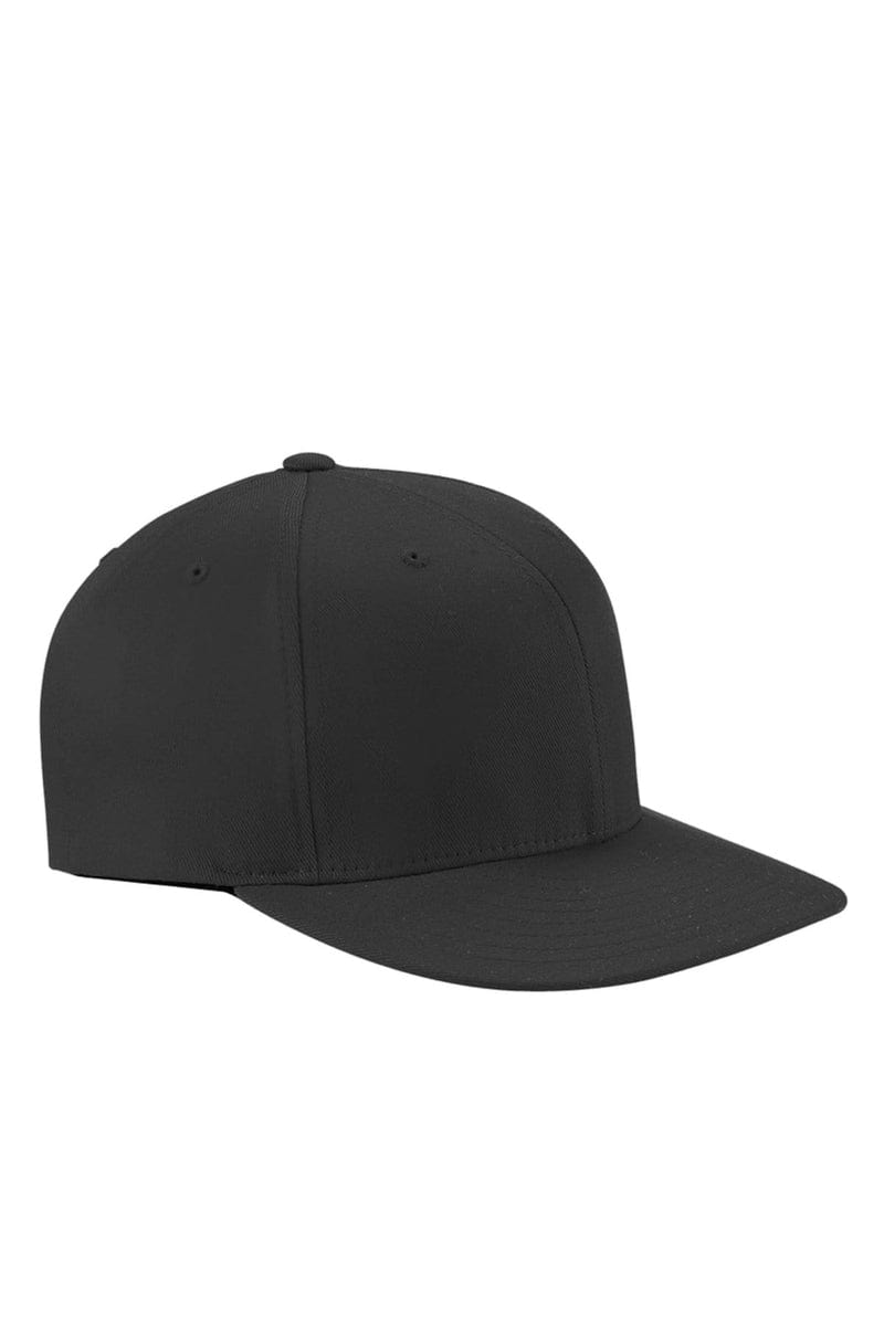 Flexfit 6297F Adult Wooly Twill Pro Baseball On-Field Shape Cap with Flat Bill in Black