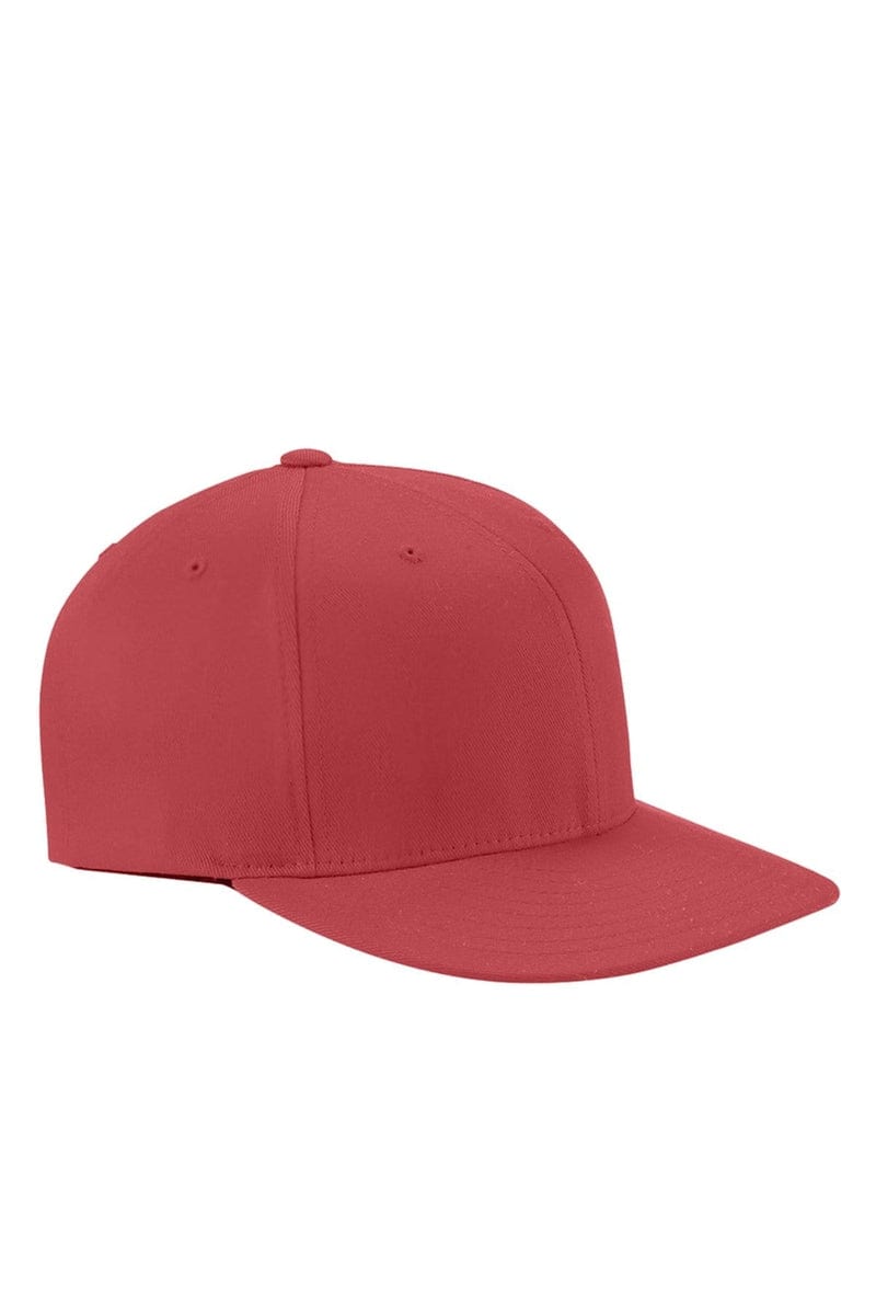 Flexfit 6297F Adult Wooly Twill Pro Baseball On-Field Shape Cap with Flat Bill in Red