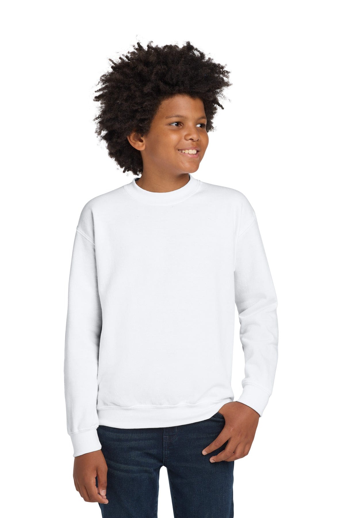 Gildan 18000B Youth Heavy Blend Crewneck Sweatshirt in White