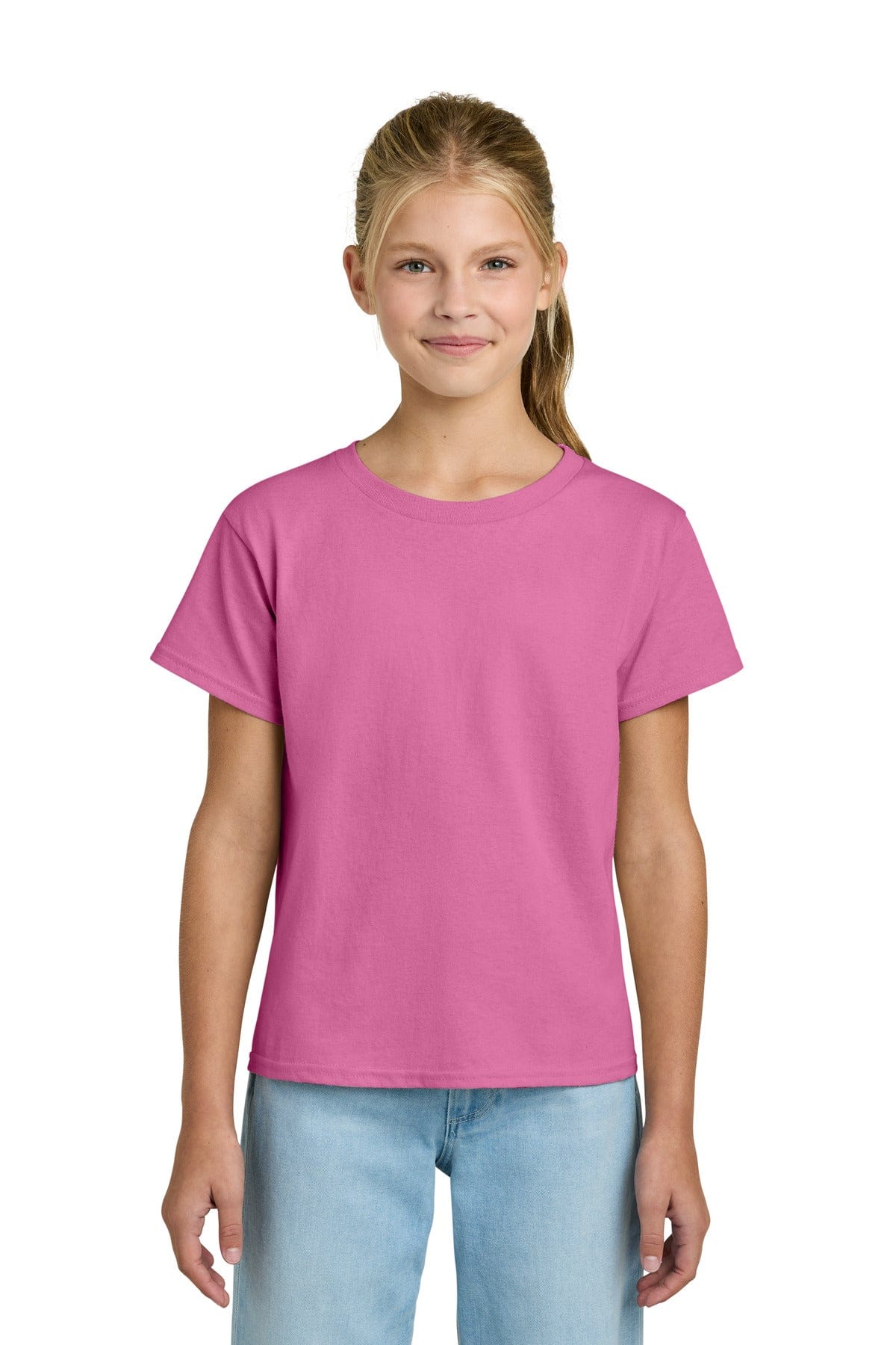 Gildan 3000B Youth Light Cotton Tee in Azalea