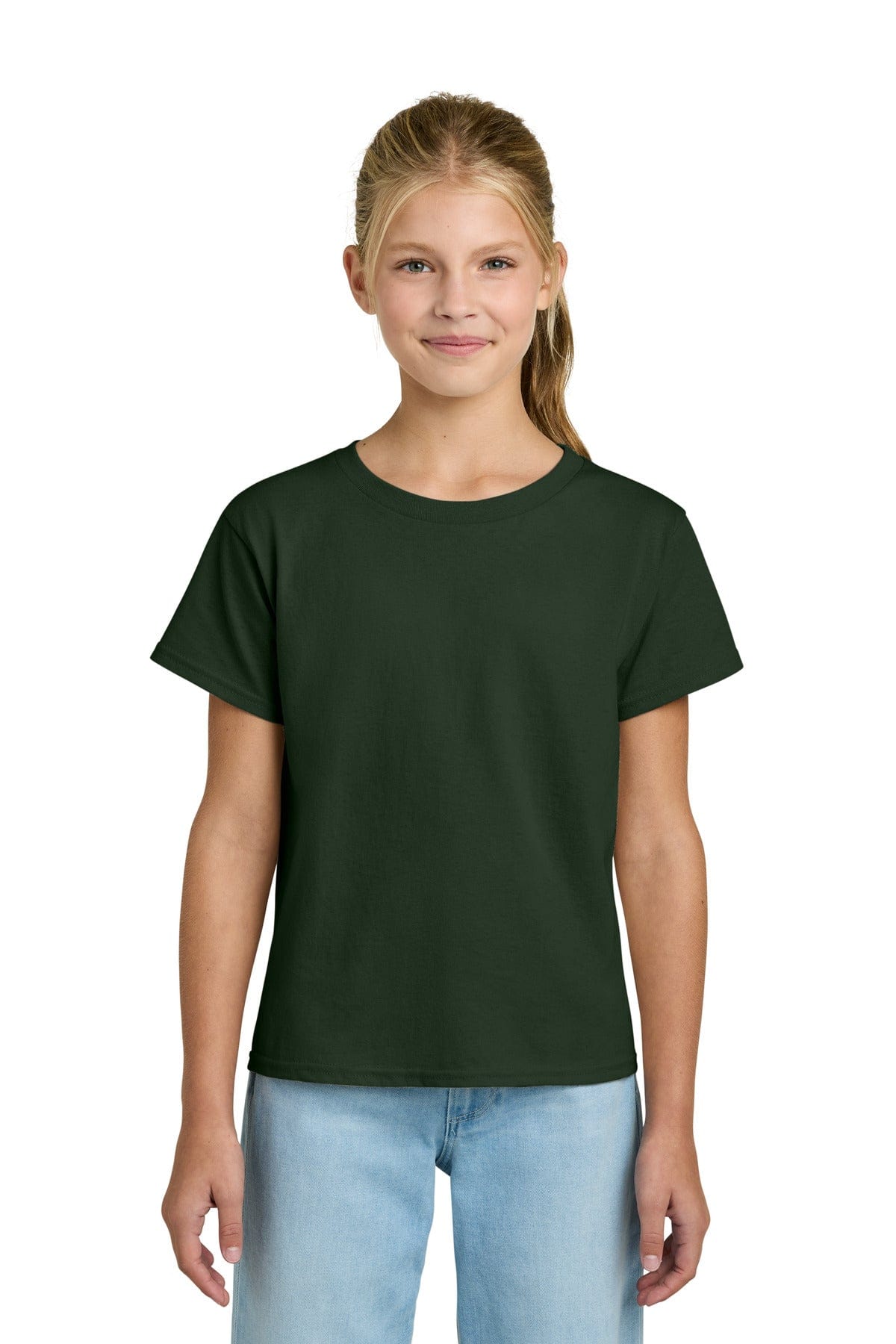 Gildan 3000B Youth Light Cotton Tee in Forest Green