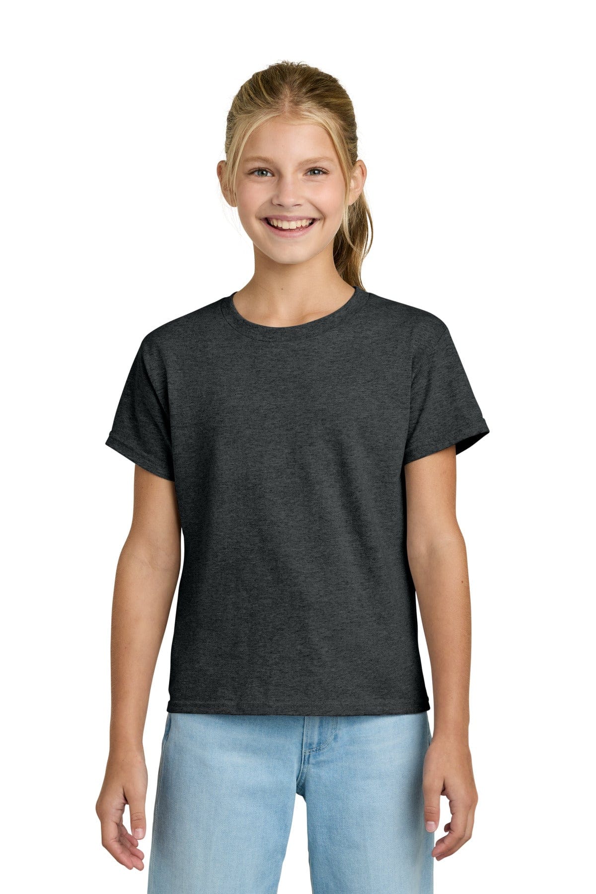 Gildan 3000B Youth Light Cotton Tee in Heather Dark Grey