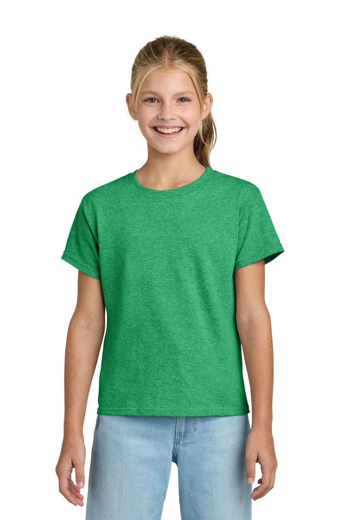 Gildan 3000B Youth Light Cotton Tee in Heather Irish Green
