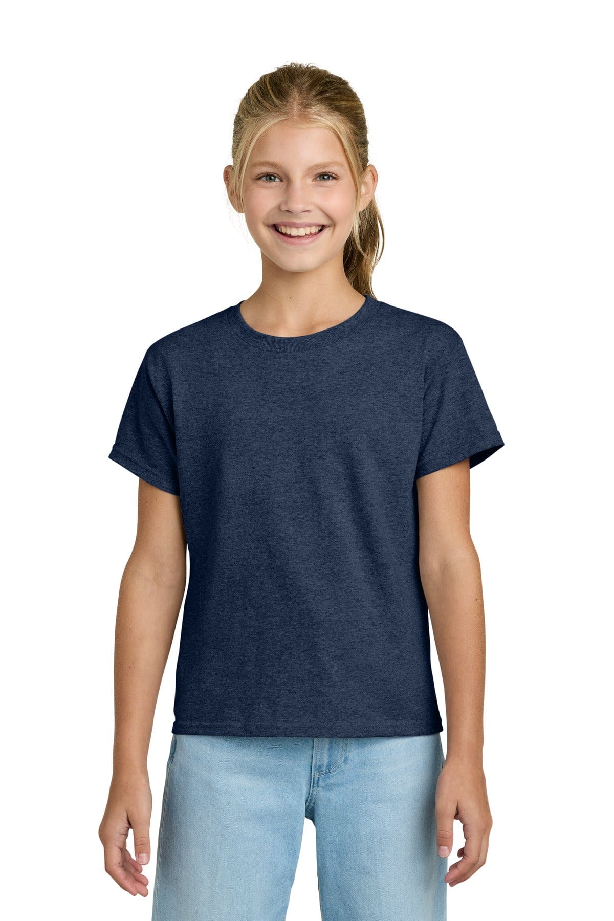 Gildan 3000B Youth Light Cotton Tee in Heather Navy