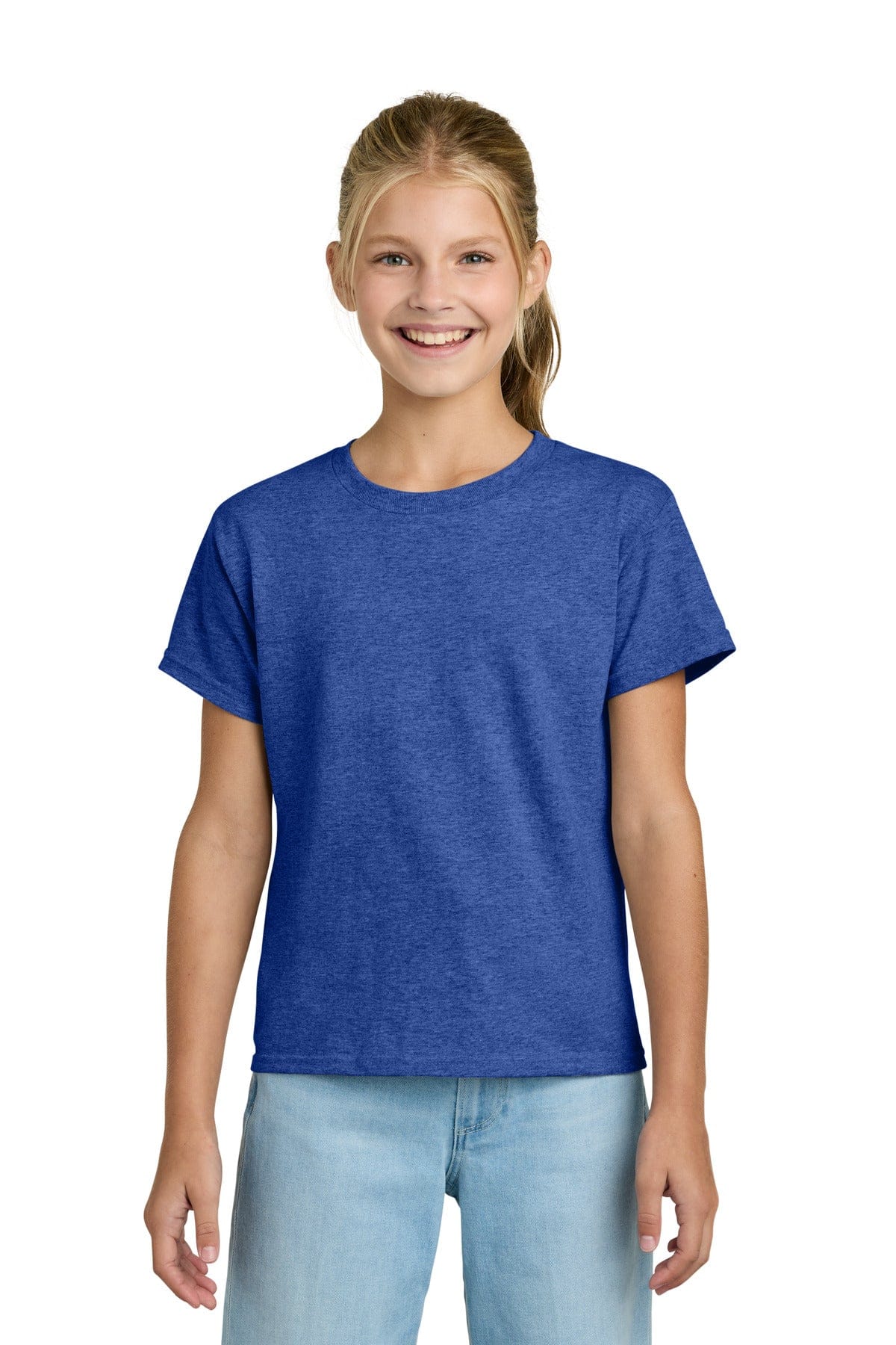 Gildan 3000B Youth Light Cotton Tee in Heather Royal