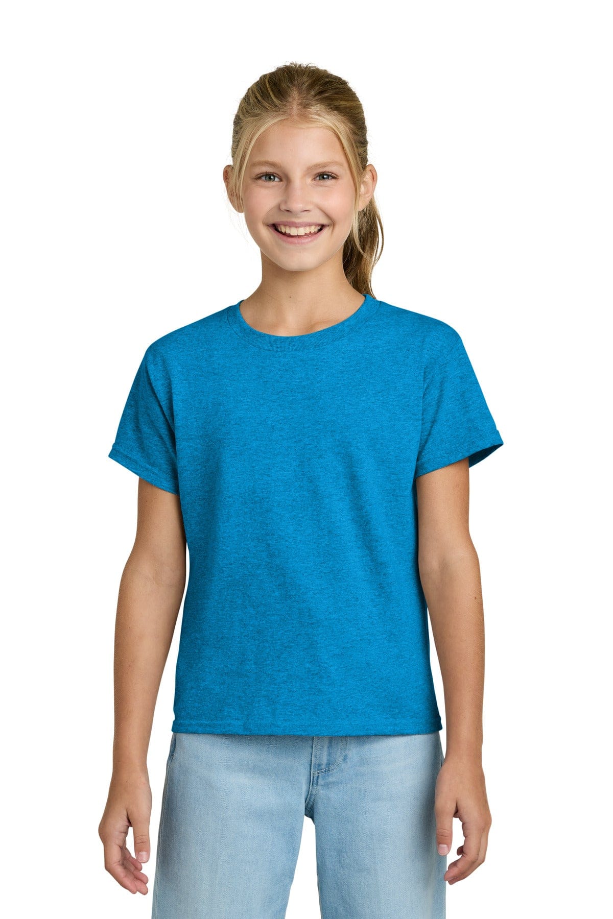 Gildan 3000B Youth Light Cotton Tee in Heather Sapphire