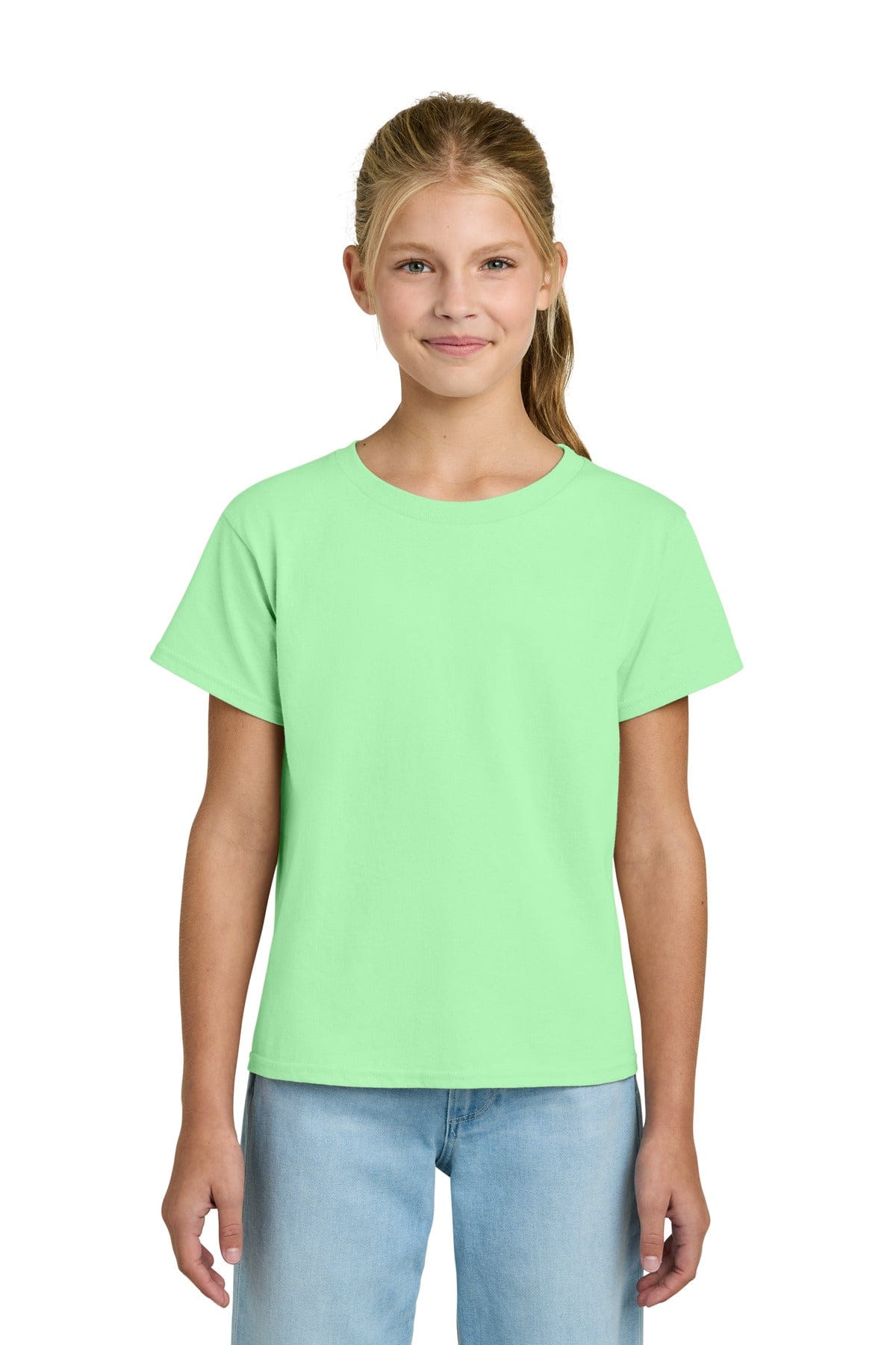 Gildan 3000B Youth Light Cotton Tee in Mint Green