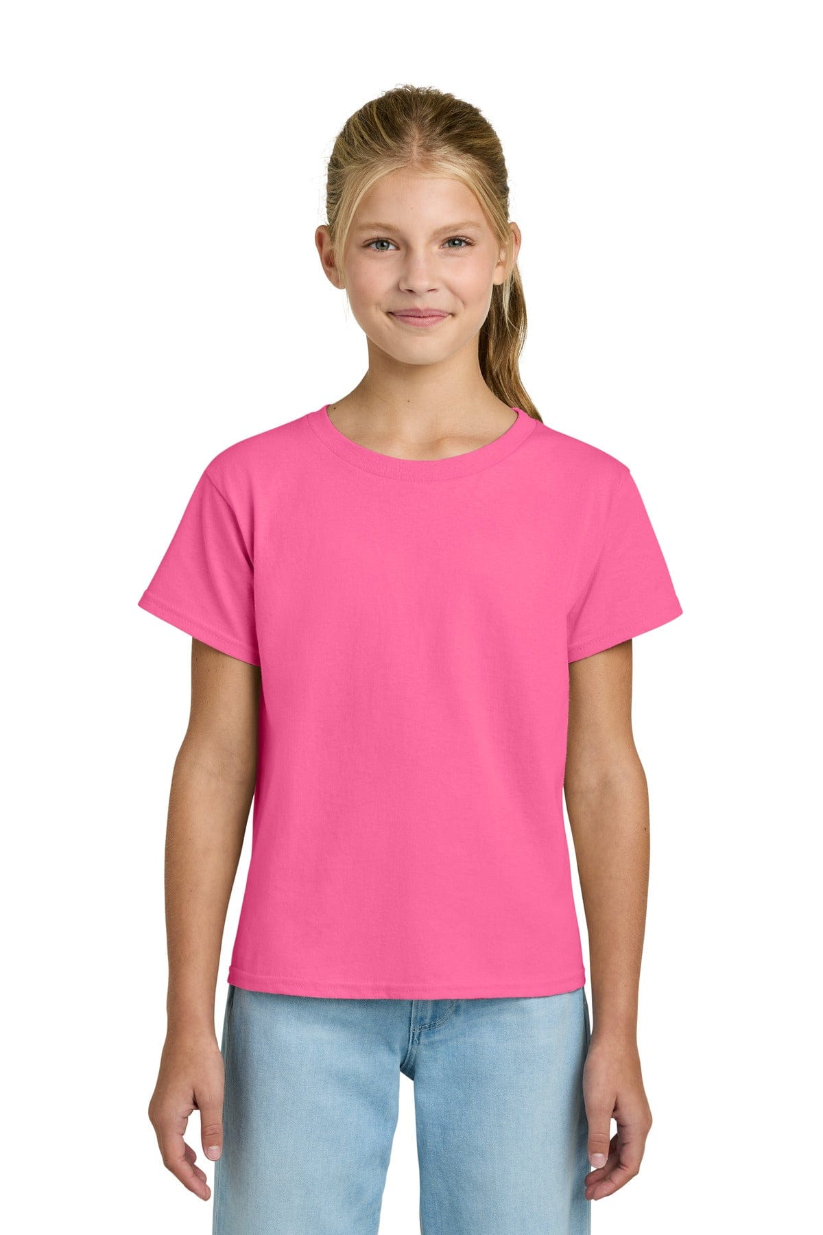 Gildan 3000B Youth Light Cotton Tee in Safety Pink