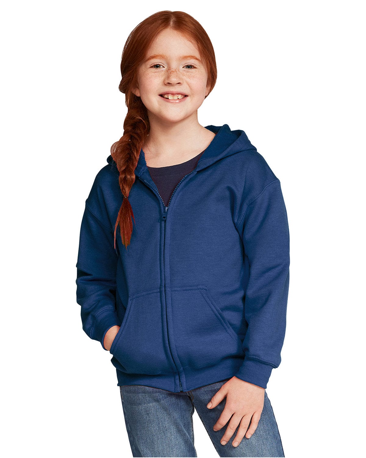 Gildan 18600B Youth Heavy Blend Full-Zip Hooded Sweatshirt in Navy