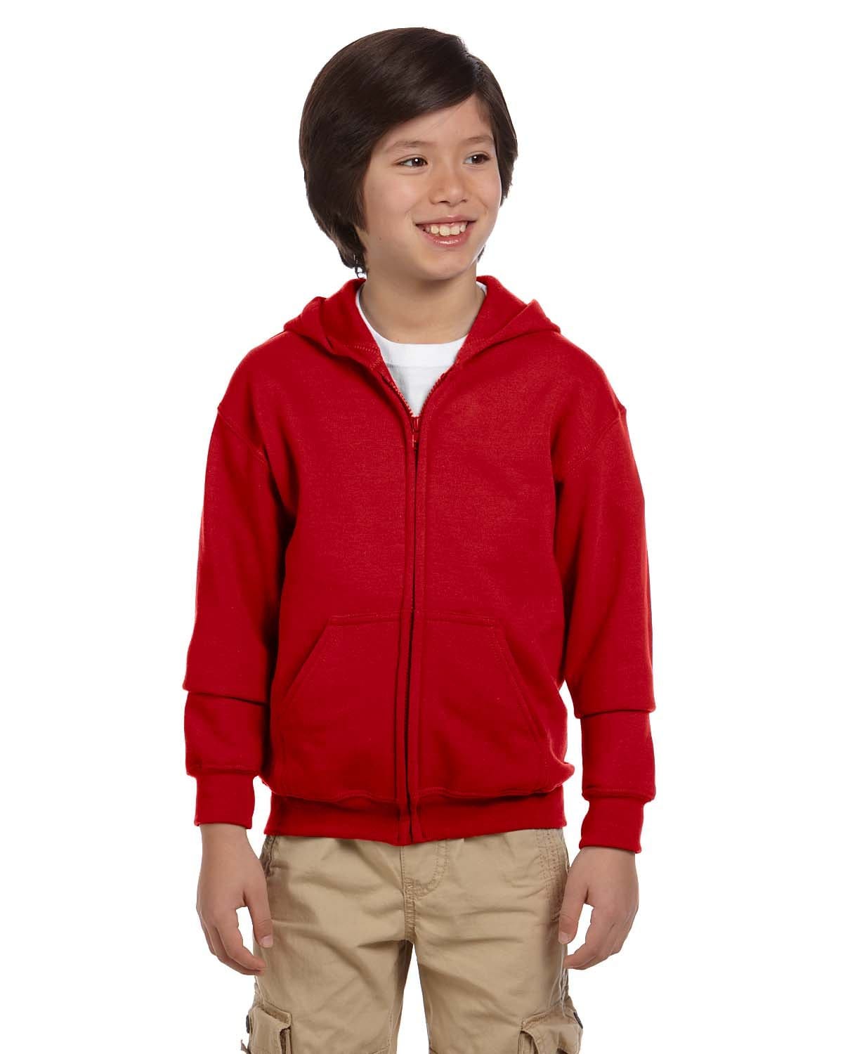 Gildan 18600B Youth Heavy Blend Full-Zip Hooded Sweatshirt in Red