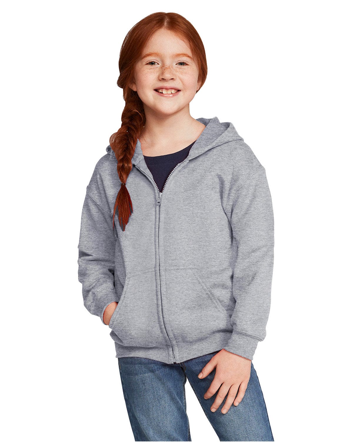 Gildan 18600B Youth Heavy Blend Full-Zip Hooded Sweatshirt in Sport Grey