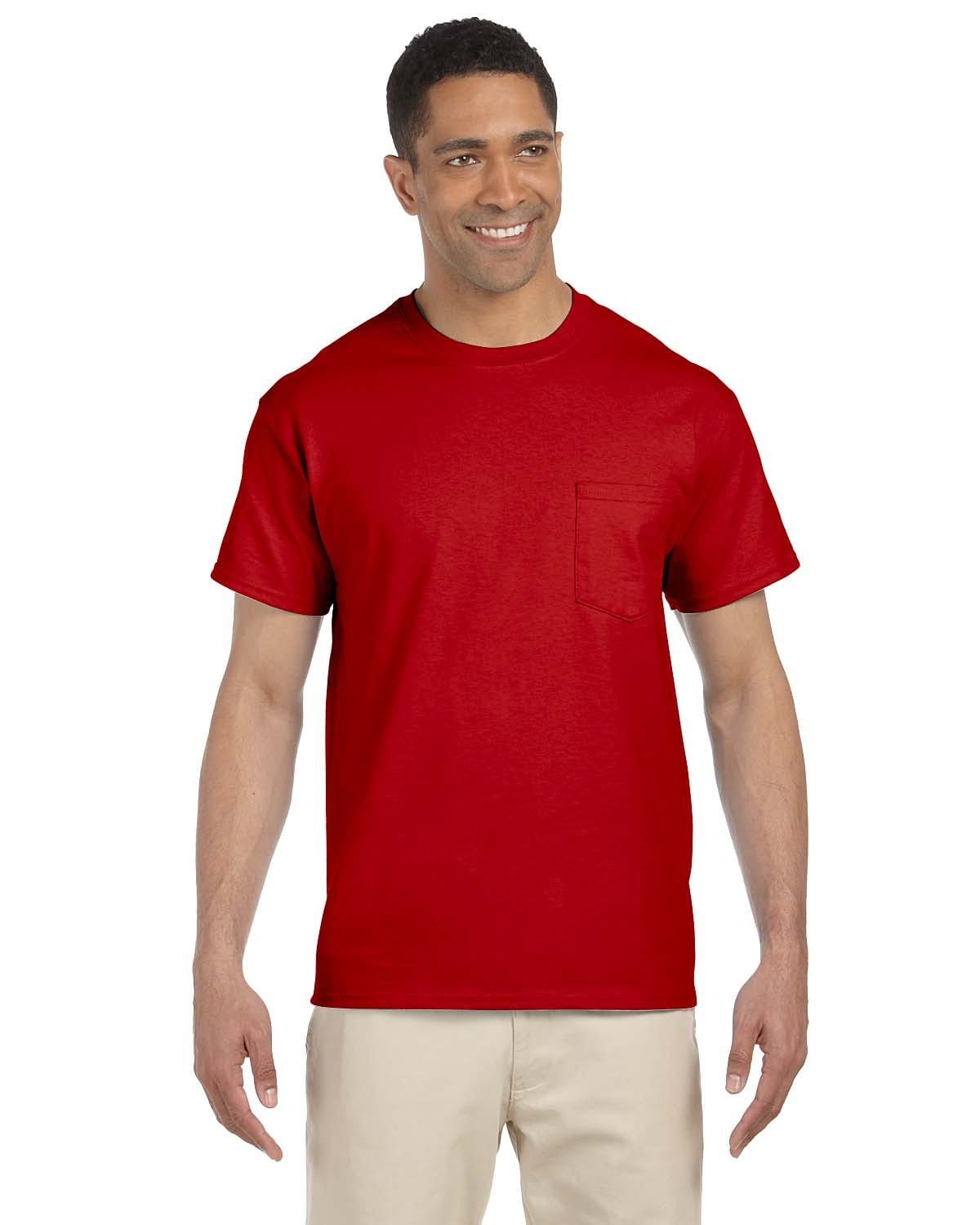 Gildan G230: 100% Cotton Unisex Tee with Pocket in Red