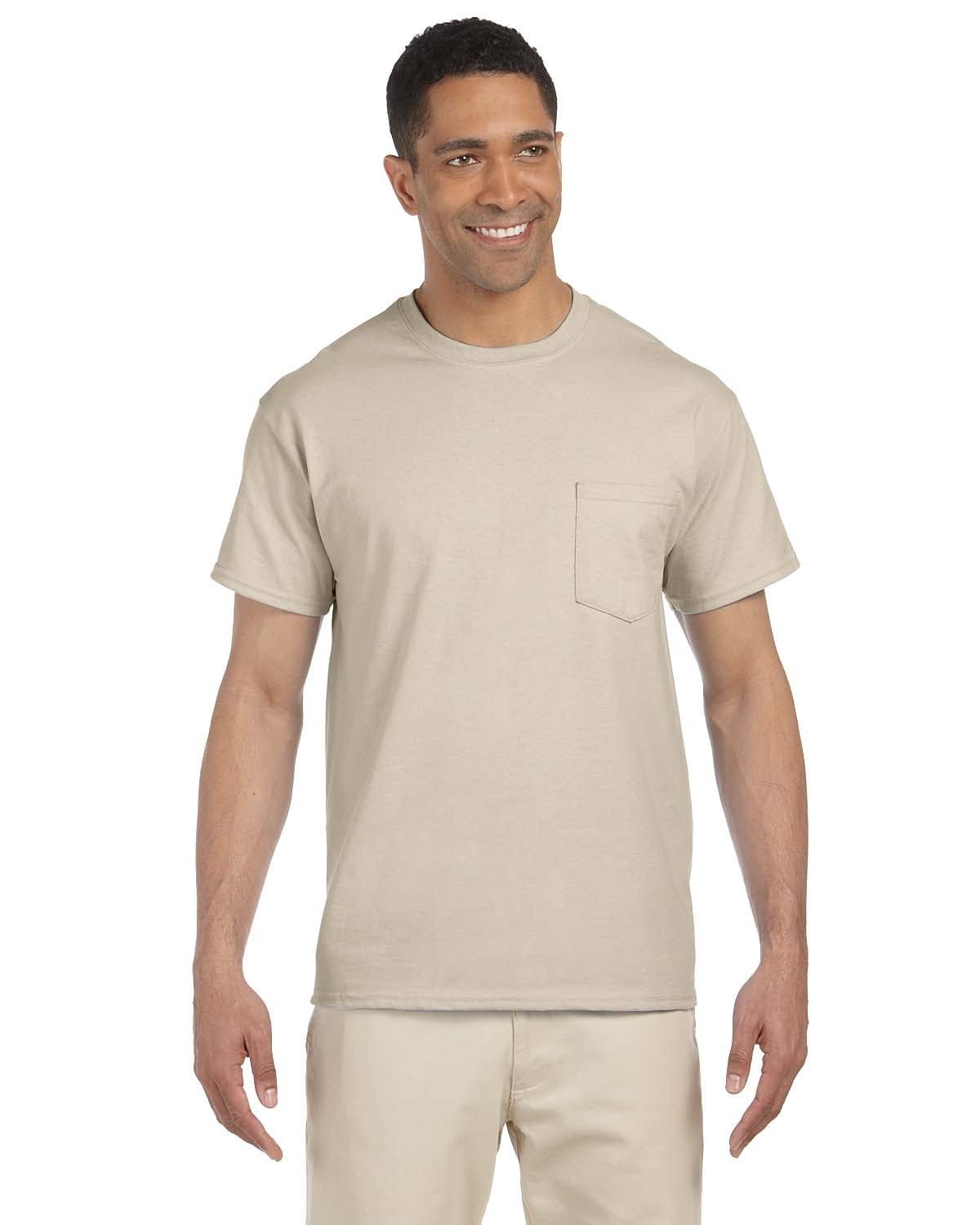 Gildan G230: 100% Cotton Unisex Tee with Pocket in Sand