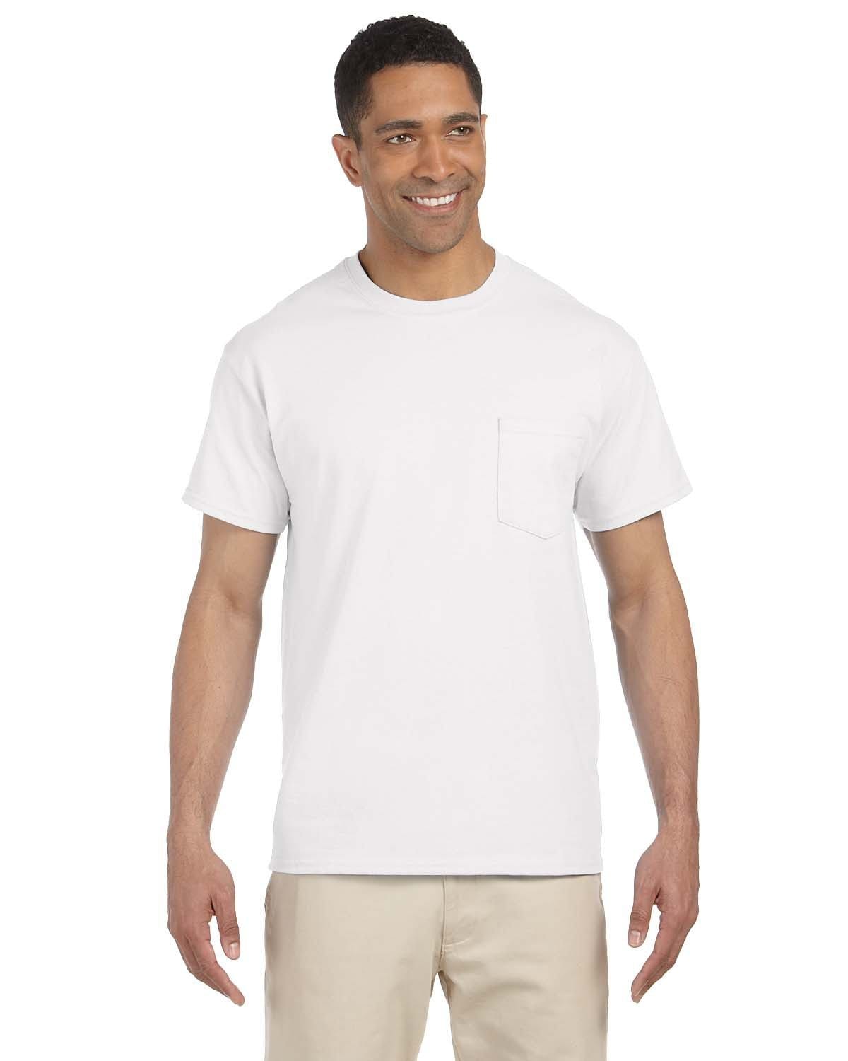 Gildan G230: 100% Cotton Unisex Tee with Pocket in White