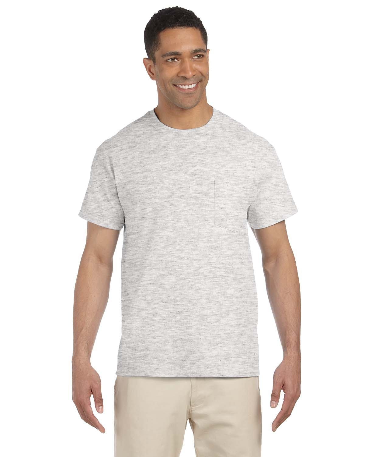 Gildan G230: Adult Ultra Cotton 6 oz. Pocket T-Shirt, Basic Colors in Ash Grey