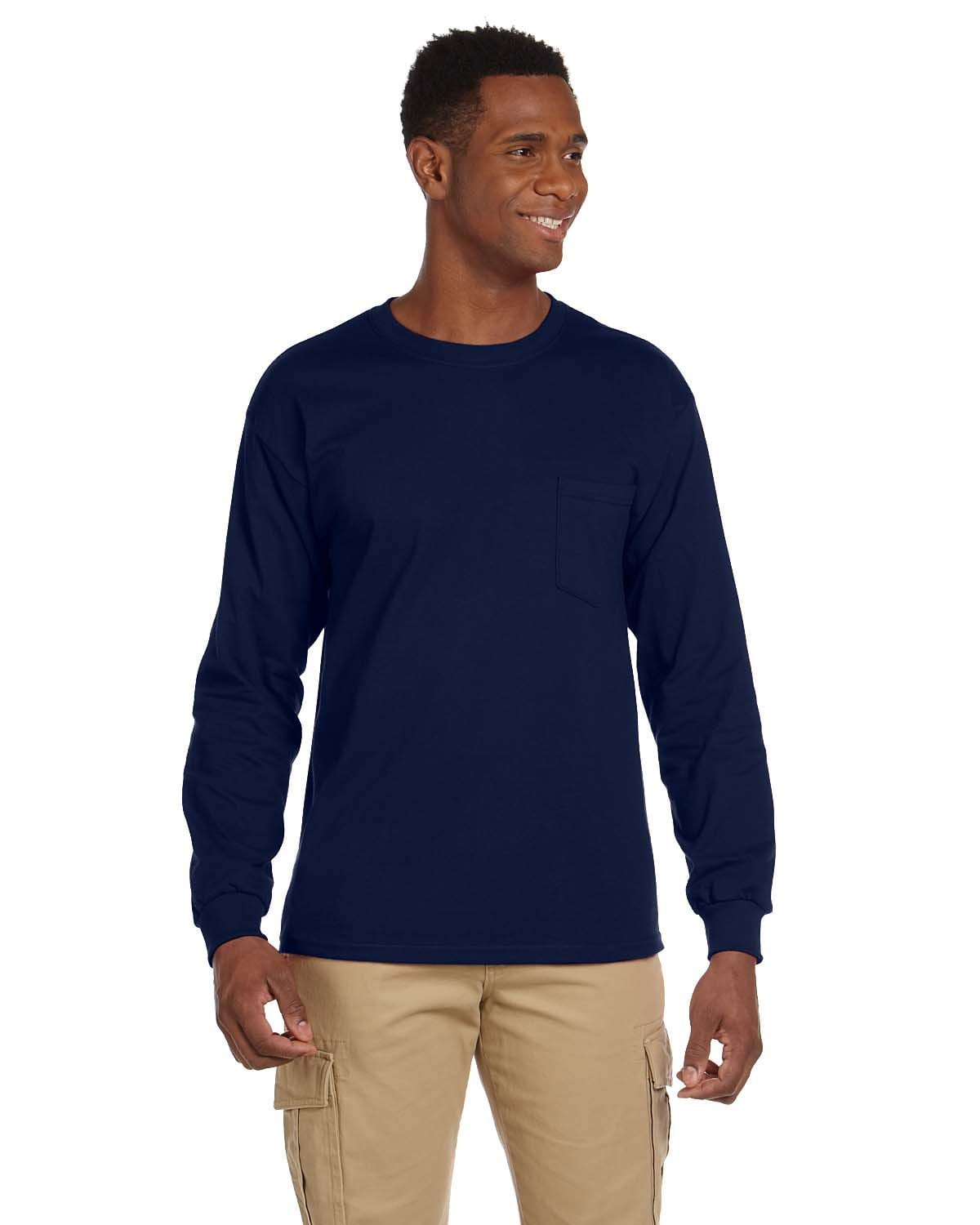 Gildan G241 Ultra, 100% Cotton Long Sleeve T-Shirt with Pocket in Navy