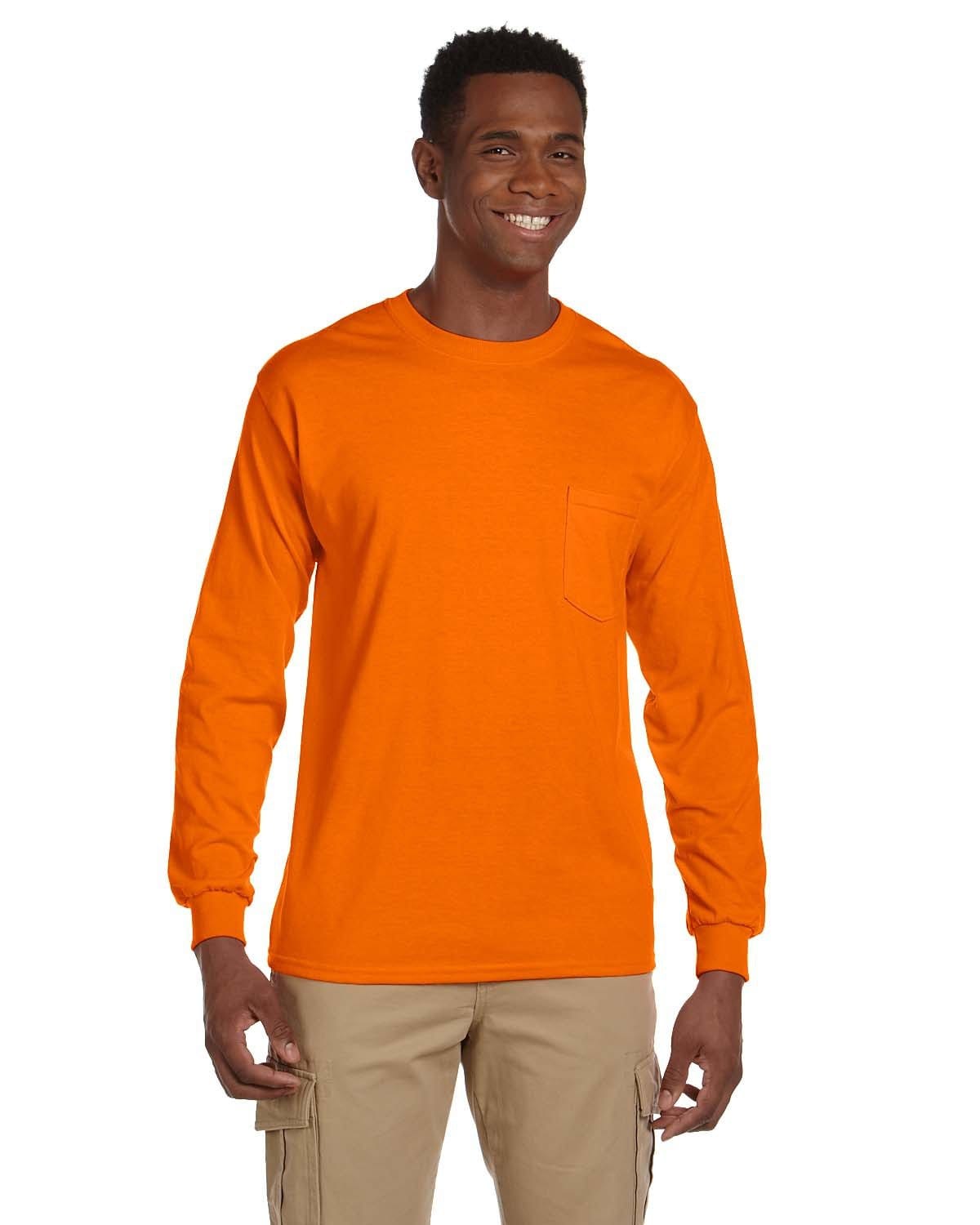Gildan G241 Ultra, 100% Cotton Long Sleeve T-Shirt with Pocket in S Orange