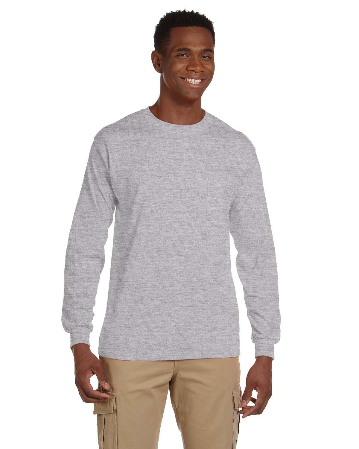 Gildan G241 Ultra, 100% Cotton Long Sleeve T-Shirt with Pocket in Sport Grey