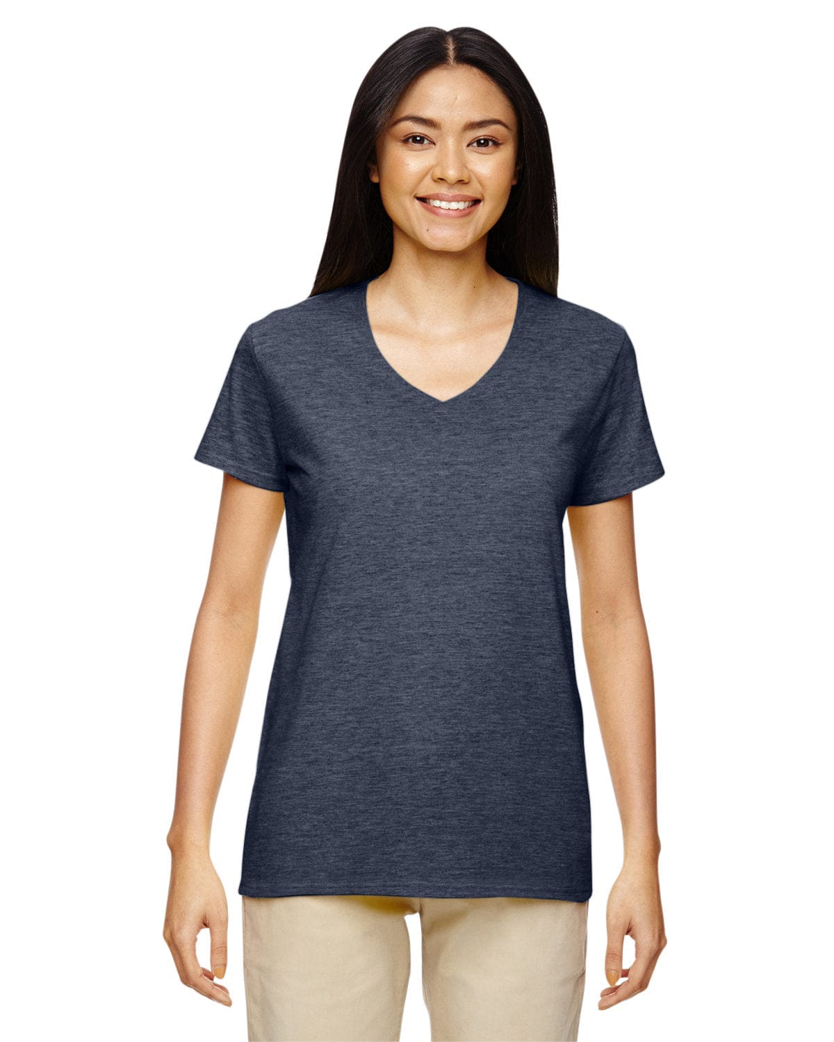 Gildan G500VL: Ladies' 5.3 oz. V-Neck T-Shirt in Heather Navy