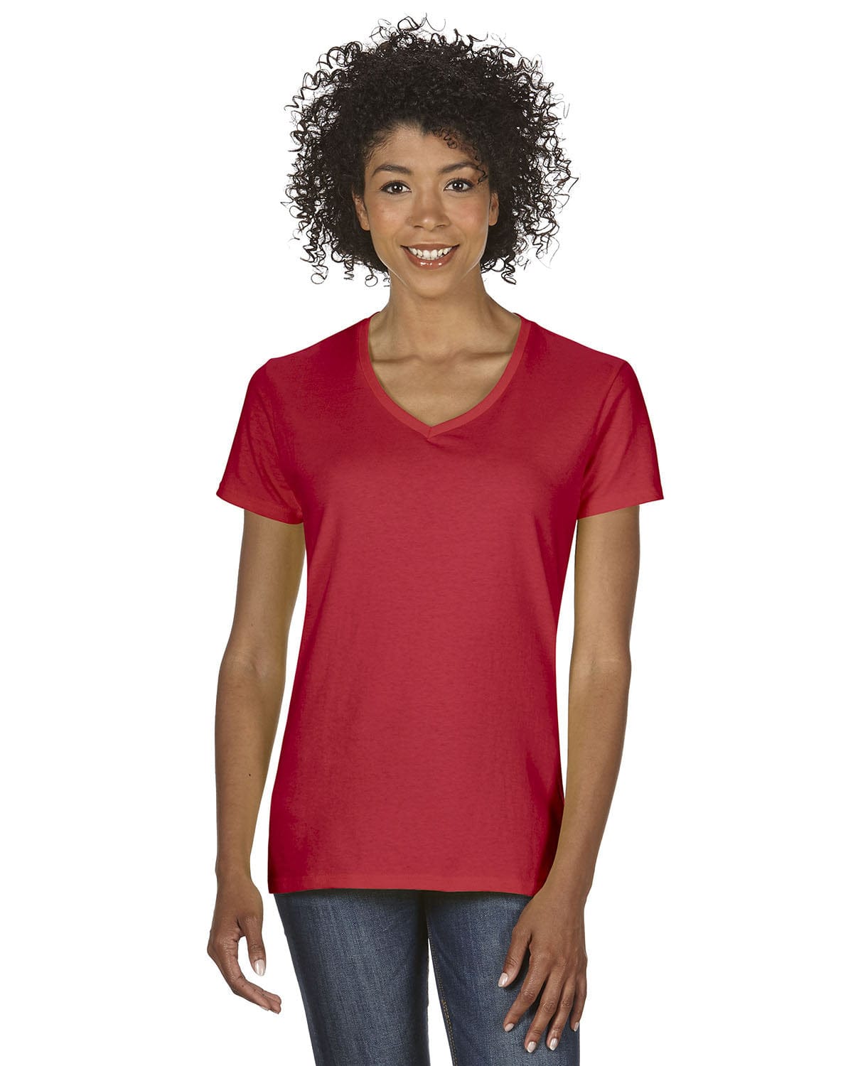 Gildan G500VL: Ladies' 5.3 oz. V-Neck T-Shirt in Red